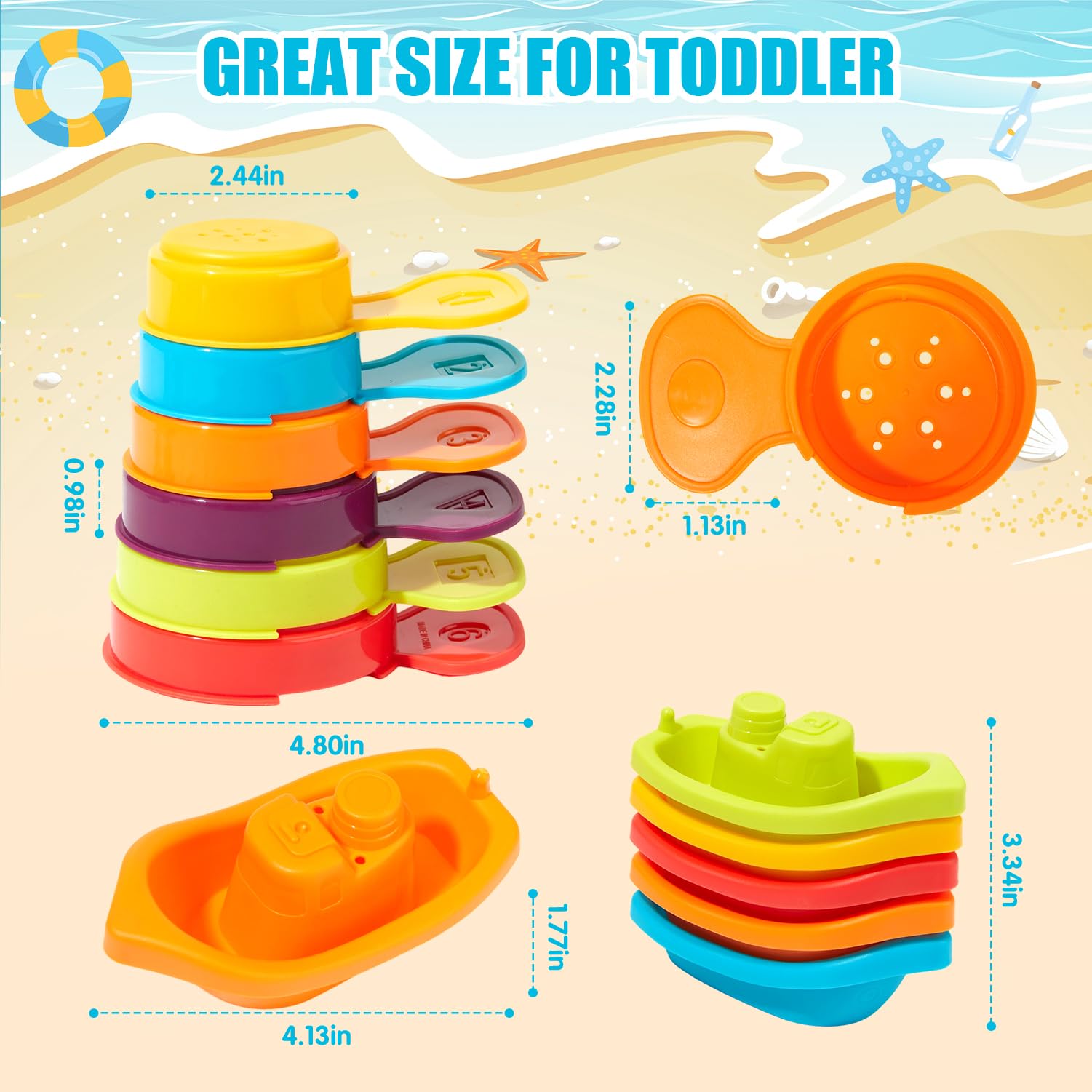 Baby Bath Toys for Kids Ages 1-3, 11PCS Mold Free Bath Toys for Toddlers with Floating Boats and Spoons, Baby & Toddler Bathtub Water Table Pool Sand Play Toys for Christmas Stocking Stuffers