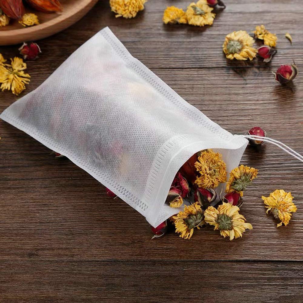 TamBee 100 Pack Disposable Tea Filter Bags Tea infusers 4" x 6" Empty Muslin Drawstring Seal Filter Tea Bags Drawstring Herb Loose Tea bag for Brew Tea Cold Brew Coffee(4" x 6" /10 x 15cm)