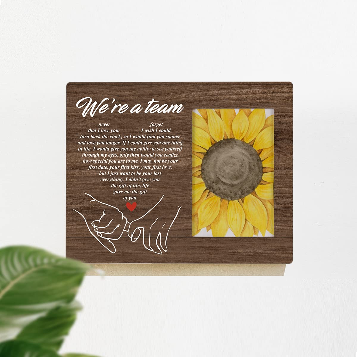 HOIJAUMAI Romantic Gift We're a Team Wood Picture Frame for Husband Wife Couples Wedding Marriage Wooden Photo Frame Tabletop & Wall Mounting, Display Photo 4x6 inch