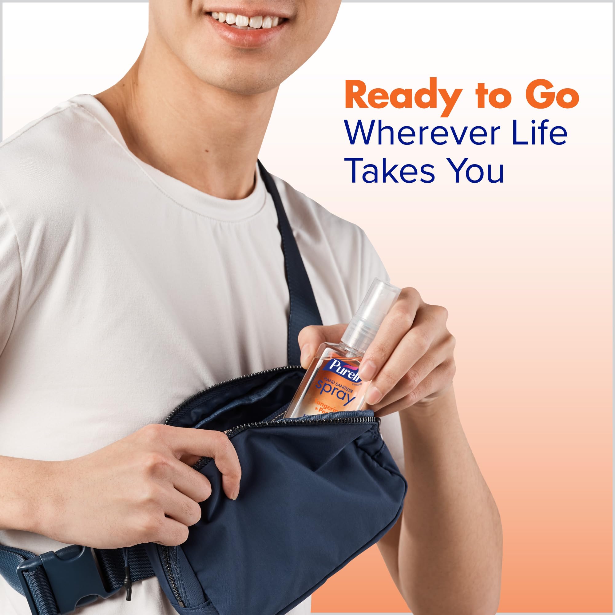 PURELL Hand Sanitizer Spray, Infused with Essential Oils, Tangerine and Pear Scent, 2 fl oz Travel-Size Pump Bottle (Pack of 6) – 2025-04-EC