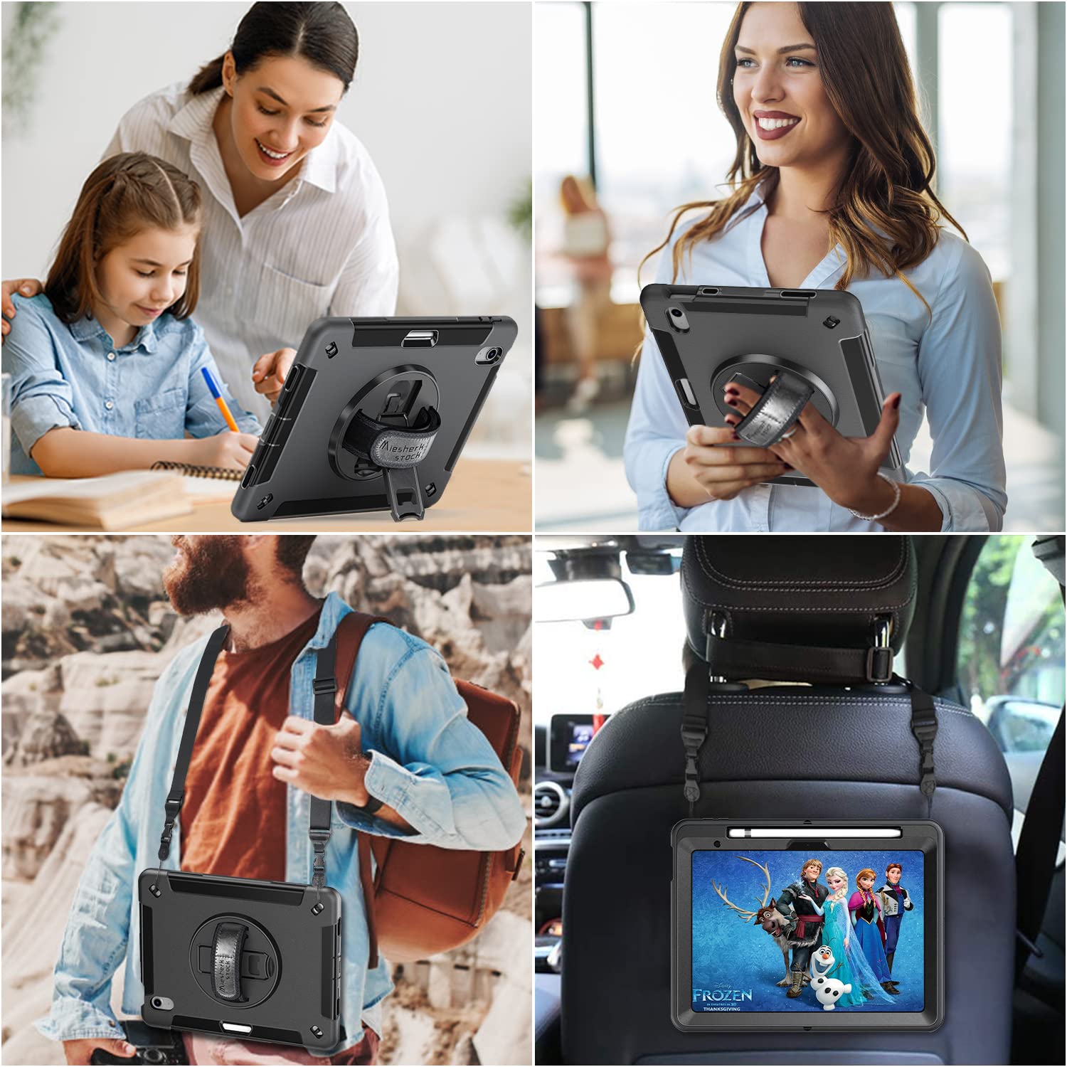 Case for iPad 10th Generation 2022:Miesherk Stock Military Grade Shockproof Rugged Case for iPad 10th Gen 10.9'' W/Screen Protector,Rotate Stand,Handle,Shoulder Strap,Pen Holder (Black)