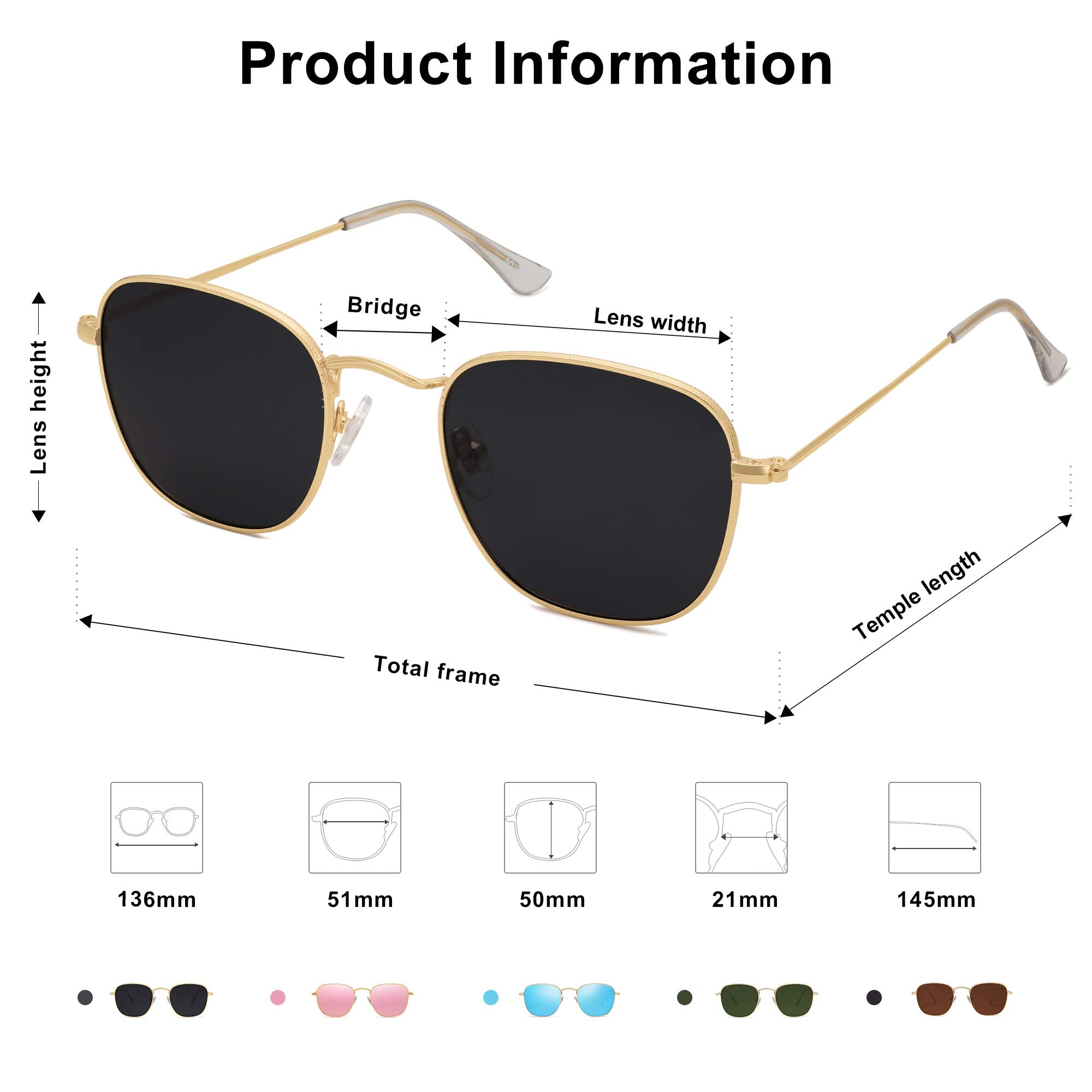 SOJOS Small Square Polarized Sunglasses for Women Men Classic Vintage Retro Style SJ1143 with Gold Frame/Grey Lens
