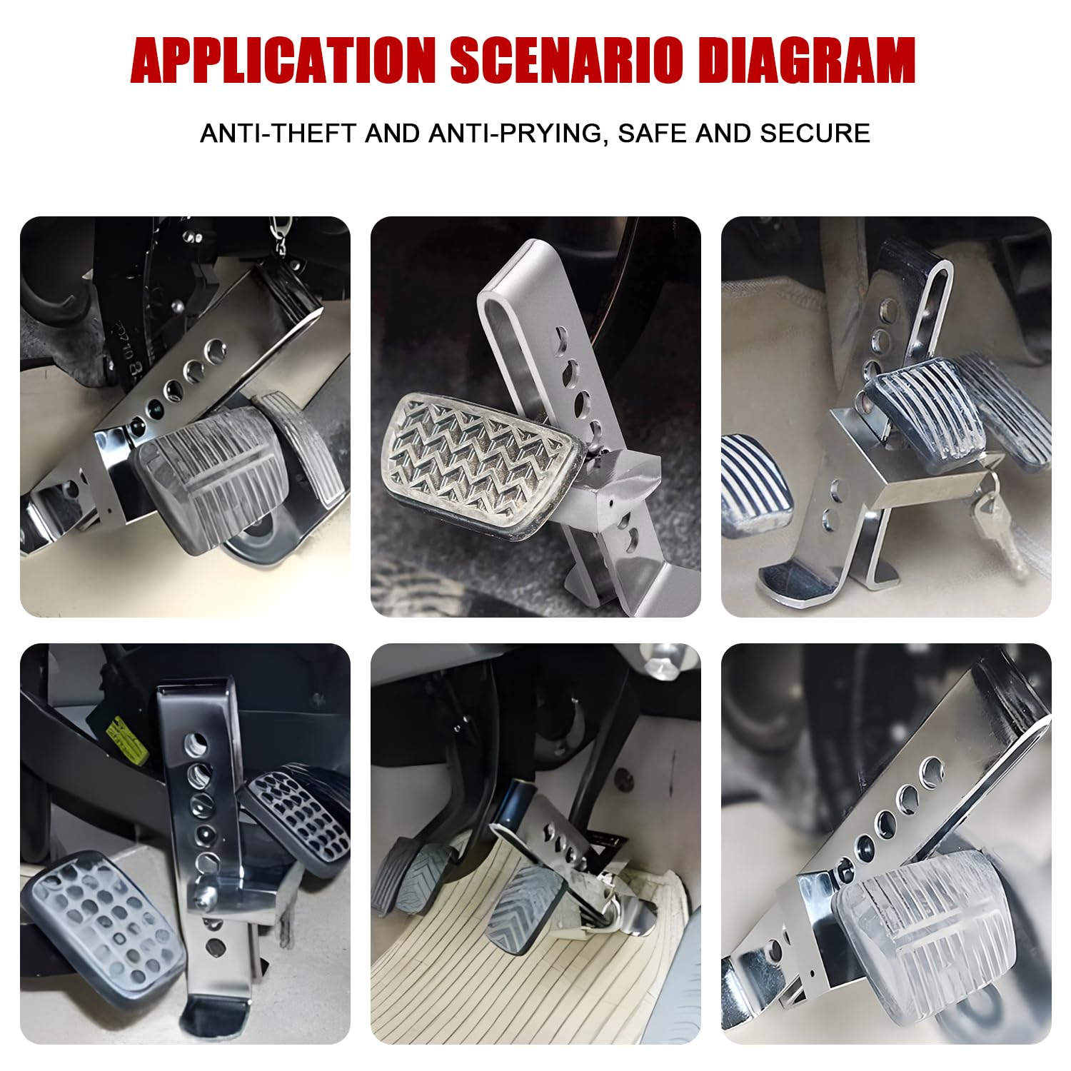 Auto Anti-Theft Car Brake Clutch Lock Safety Tool,Stainless Steel Auto Car Clutch Brake Security Protection Tool,Throttle Pedal Lock with 3 Keys