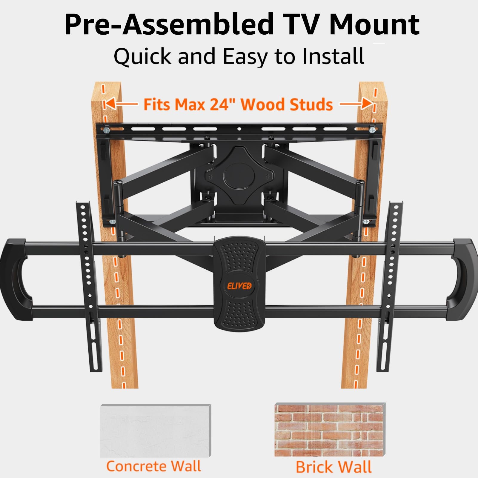 ELIVED Heavy Duty TV Wall Mount for Most 42"-90" TV Up to 154 LBS, Max VESA 800x400mm, Preassembled Wall Mount Bracket, Full Motion Swivel tv Mount Fits 24"/18"/16" Wood Studs, YD3028