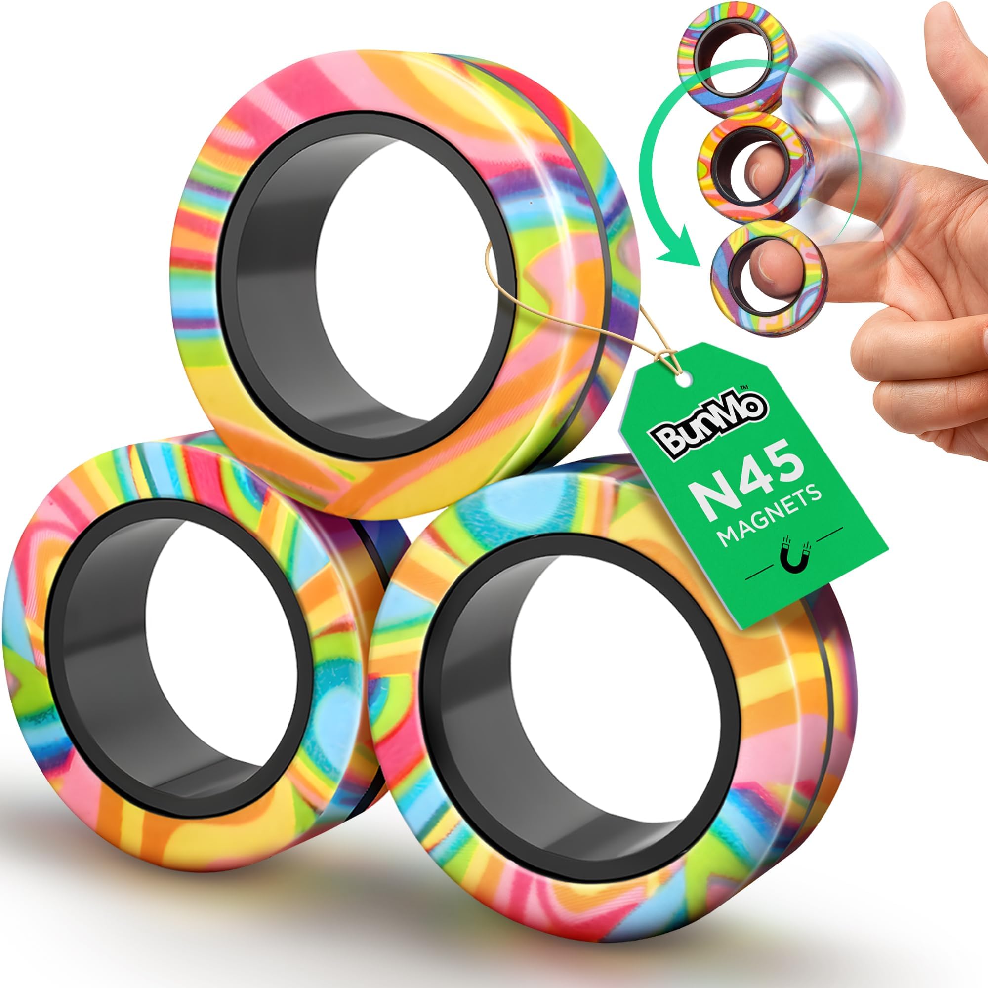 BUNMO Magnetic Rings - Stocking Stuffers - Fidget Toys Adults - Stocking Stuffers for Teens - Multicolor and Magnetic Rings - Stocking Stuffers - Fidget Toys - Stocking Stuffers for Boys - Black