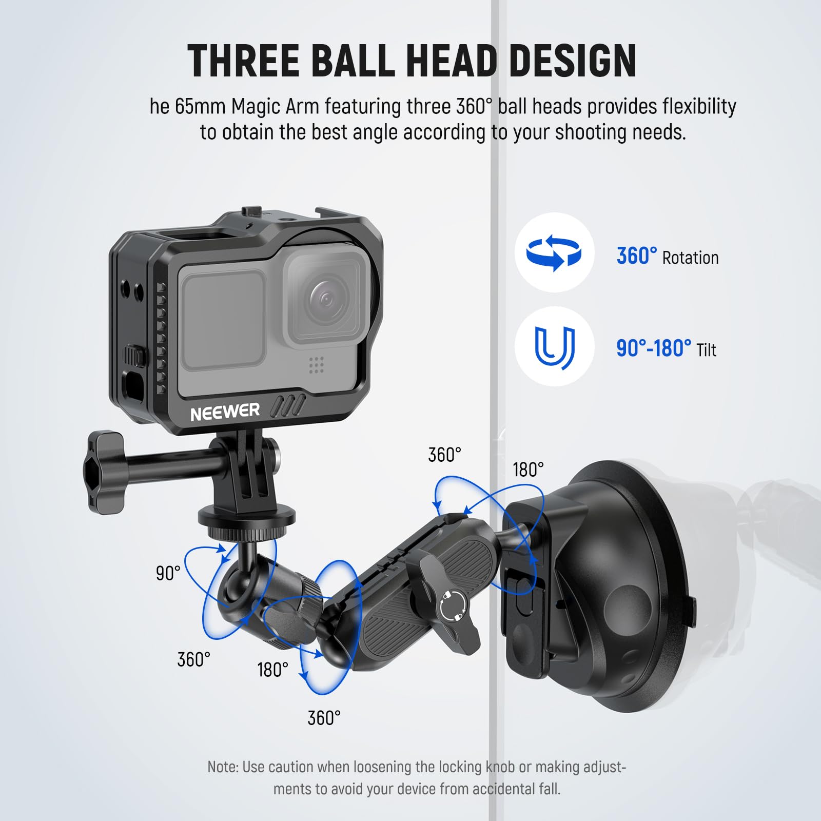 NEEWER Suction Cup Mount for iPhone GoPro Action Camera with Magic Arm & 360° Pan 90° Tilt Ball Head, Quick Buckle Lock Outside Windshield Car Mount with Phone Holder Camera Mount Adapter, CA029