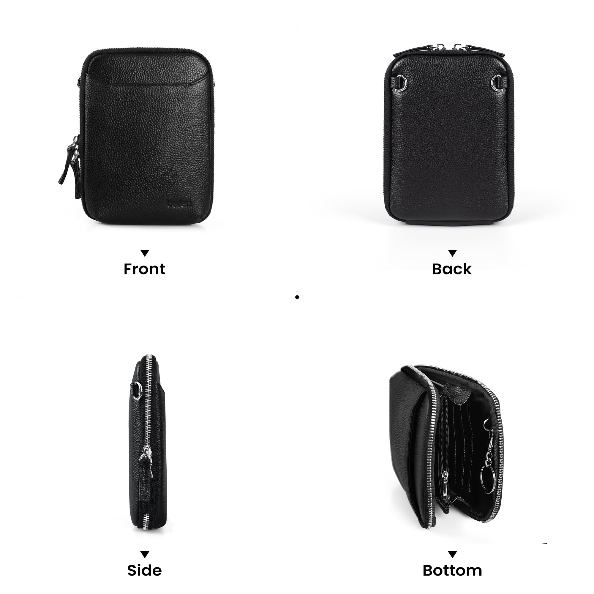 befen Genuine Leather Black Leather Small Crossbody Phone Bags for Women Mini Wallet Purse RFID Crossbody Bags for Women - Fit iPhone 15 Pro Max