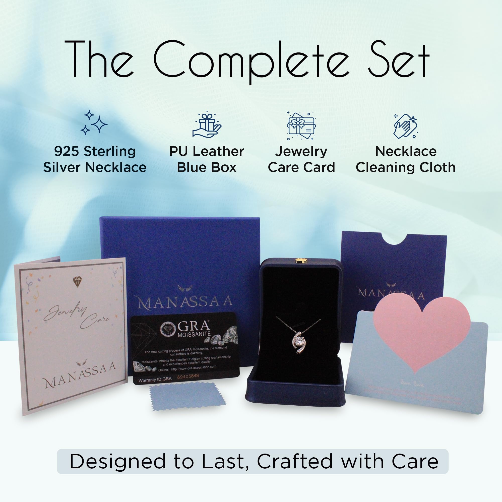 MANASSAA Moissanite Necklace Gift for Her Anniversary Present for Wife Girlfriend Mom Platinum Plated Sterling Silver 1โ2 Carat, D, (VSS1), The Gift for Women Motherโs Day Valentineโs Day Christmas Day (2.0 Carat, Silver)