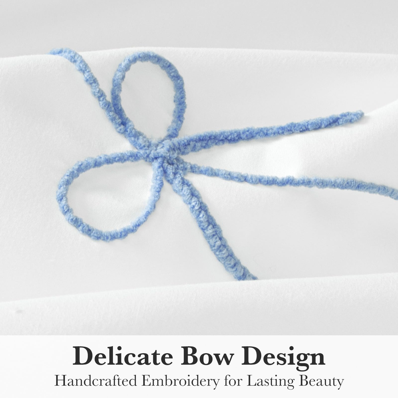 Seasonwood Blue Bow Shower Curtain Cute Fabric Shower Curtain 72 x 72 Inches, Aesthetic Embroidered Textured Shower Curtains Elegant Pretty Bathroom Decor