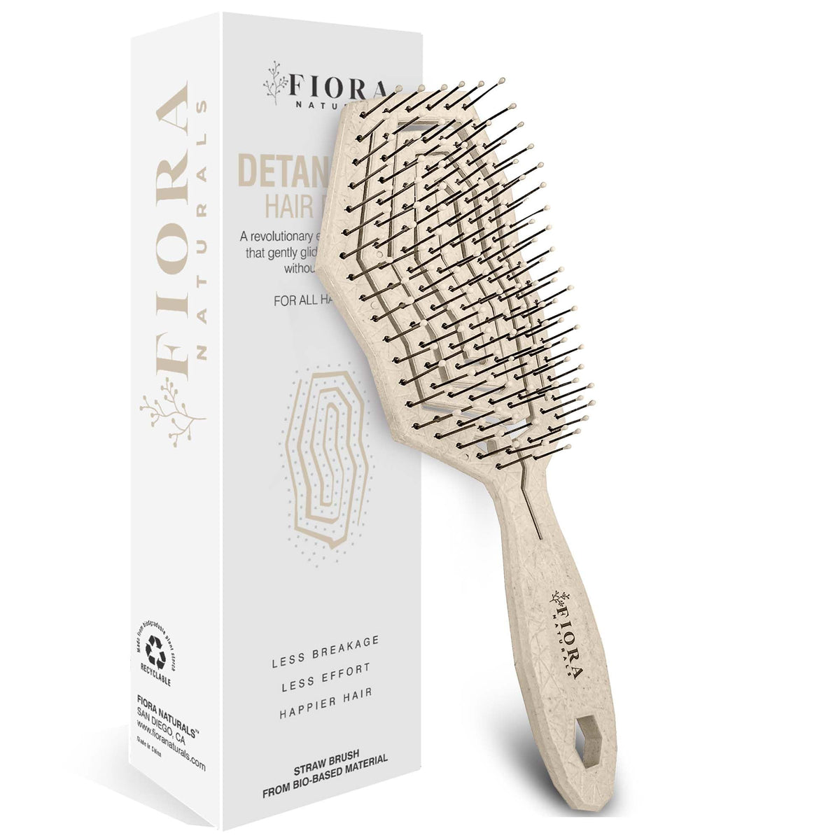 Fiora Naturals Hair Detangling Brush -100% Bio-Friendly Detangler hair brush w/Ultra-soft Bristles- Glide Through Tangles with Ease - For Curly, Straight, Women, Men, Kids, Toddlers, Wet and Dry Hair