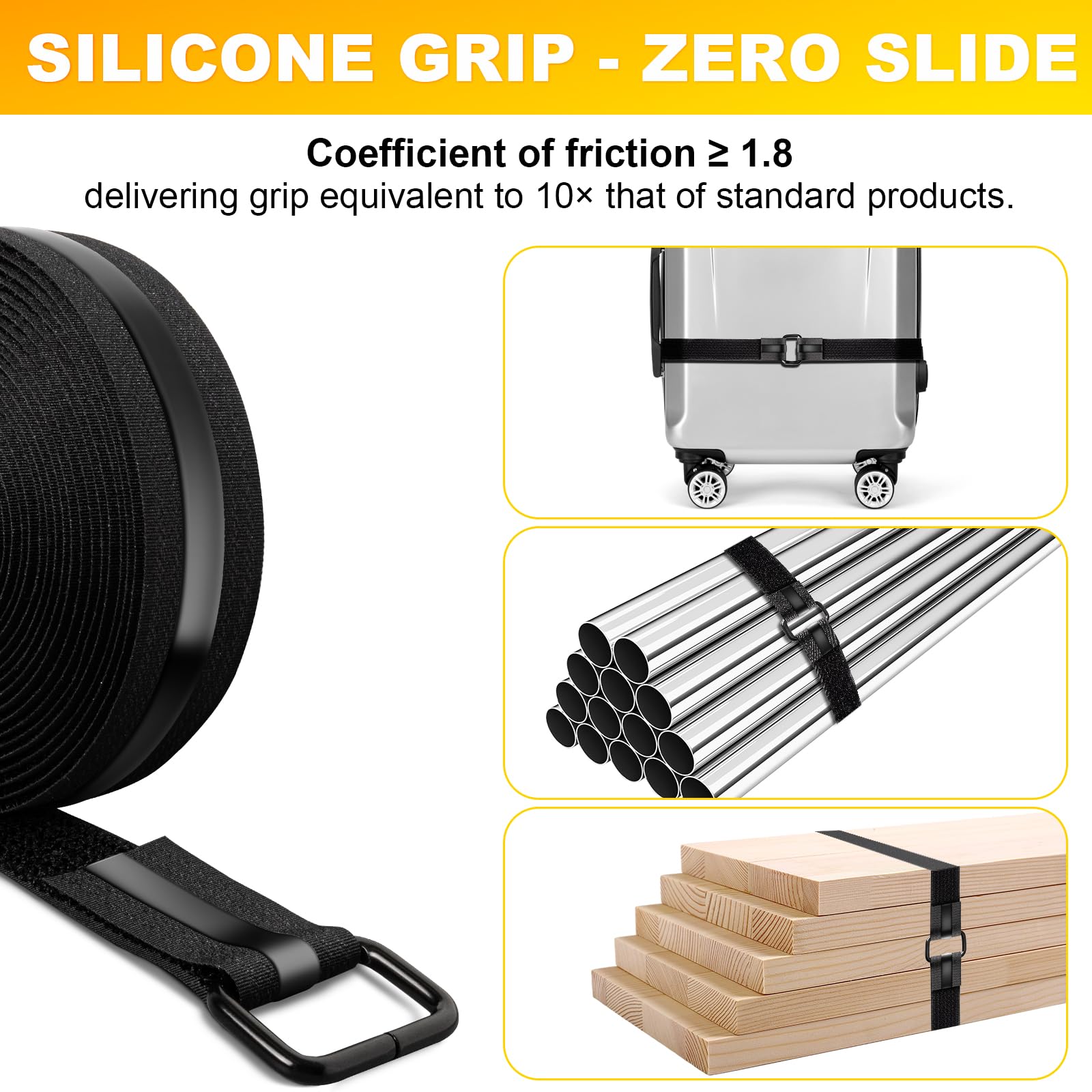 PHIXBEAR 1.18" x 16' Heavy-Duty Anti-Slip Cinch Straps, 22 Buckles, Black Nylon Hook-and-Loop, Reusable for Garage, Cable Management and Outdoor