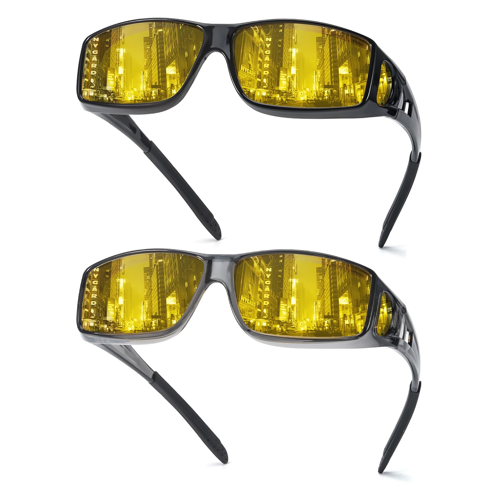 TJUTR Night Vision Driving Glasses Fit Over Glasses for Men Women, Polarized Anti Glare Night Time Yellow Lens