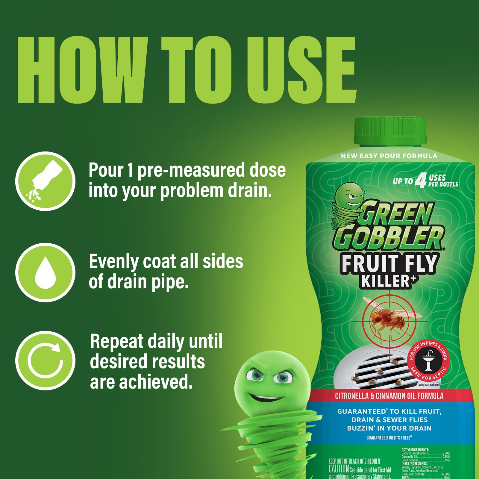 FRUIT FLY GOODBYE Gel Drain Treatment | Drain Fly Killer | Fruit Fly Killer | Drain Flies Treatment | Fruit Flies Treatment | Drain Fly & Fruit Fly Eliminator (32 oz)