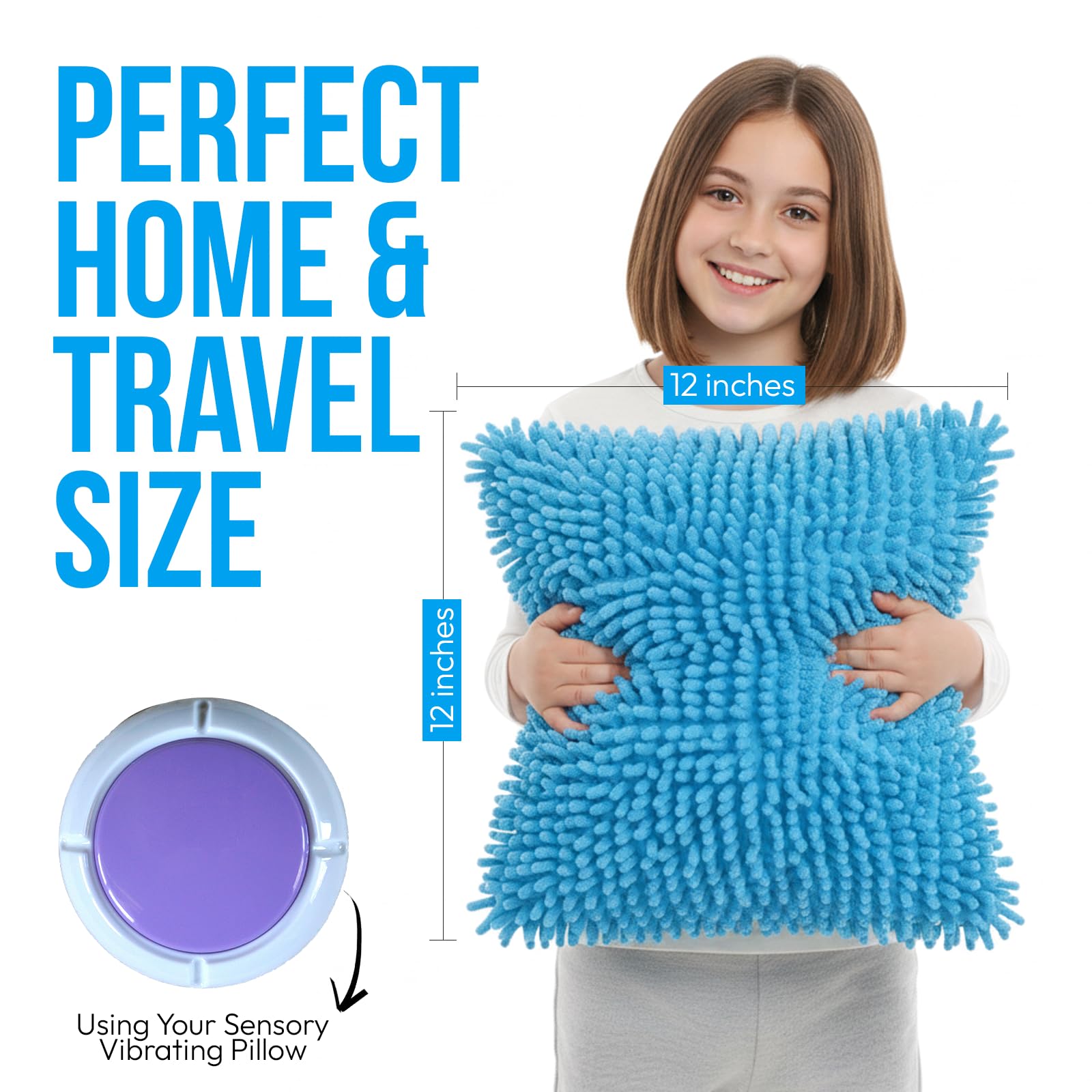 Vibrating Sensory Pillow for Kids – 12x12 Soft Calming Pillow for Sensory Rooms, Special Needs & Autism-Friendly Spaces – Textured Minky & Sequin Sensory Toy