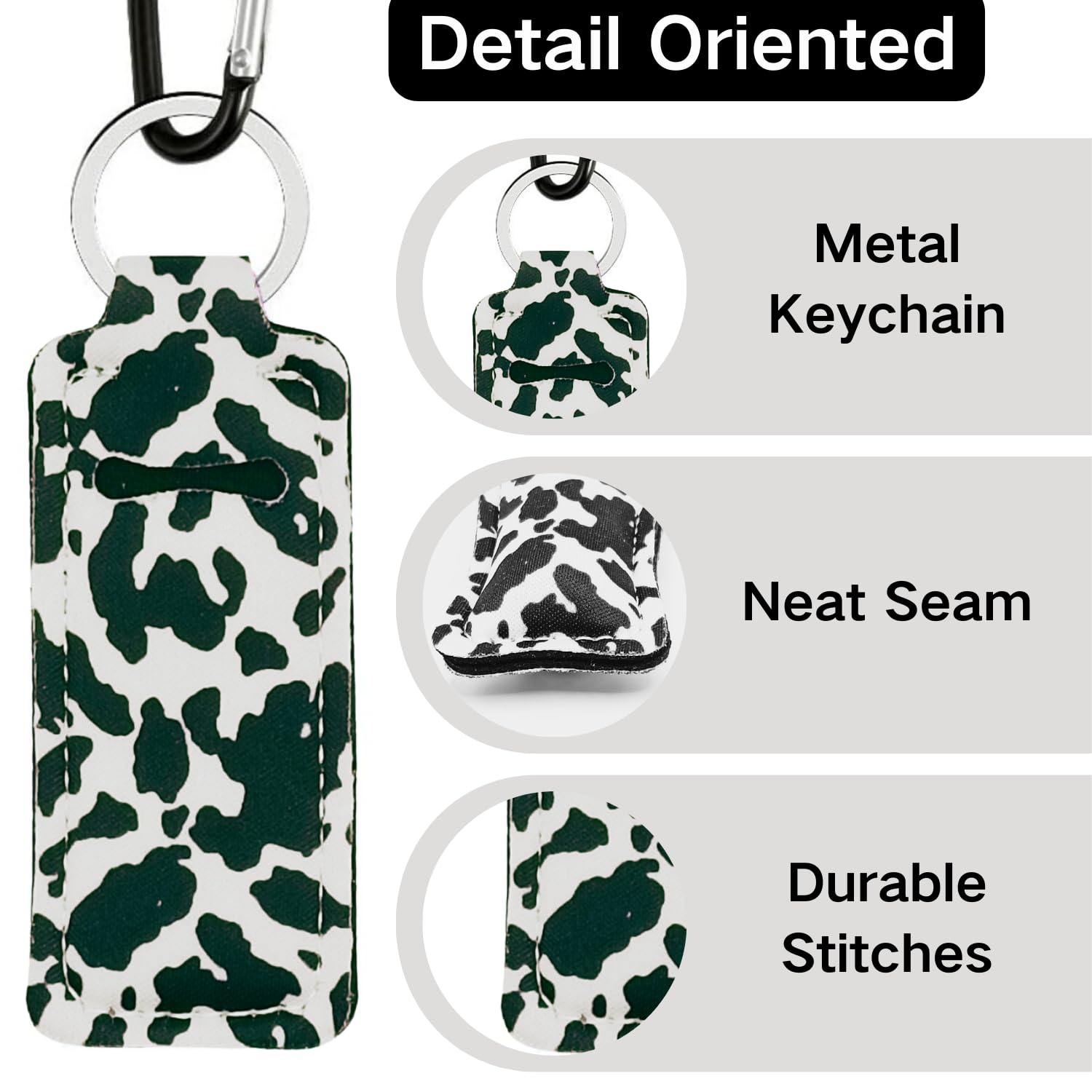 KUKEANVO Chapsticks Holder Keychain for Lipstick, Lip Balm Keychain Holder with Clip, Stocking Stuffers for Women (3pcs-Cow Black & White)
