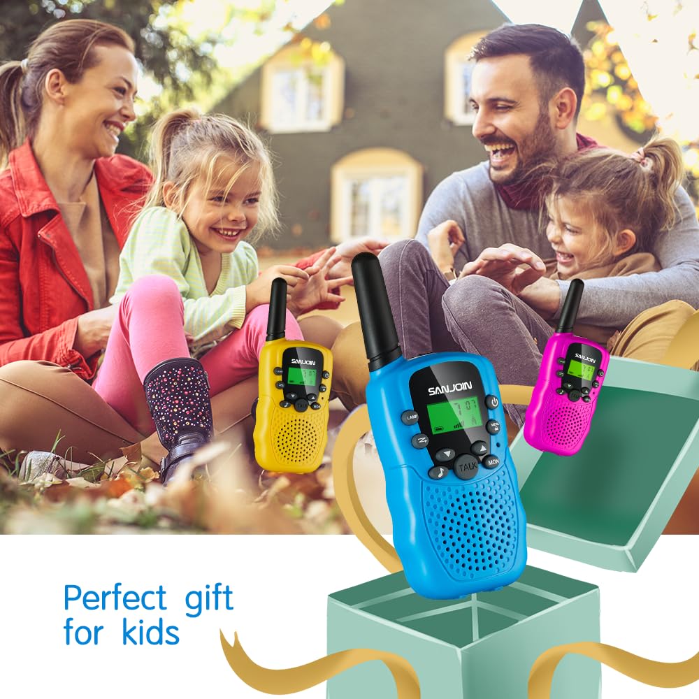 Walkie Talkies for Kids Toys for Boys Girls 4-6, 3 Miles Range Walkie Talkie to Camping, Outdoor 4 Year Old Girl Birthday Gifts for 3 4 5 6 7 Year Old Boy Girl Gifts Age 6-8 (Blue&Pink&Yellow, 3 Pack)