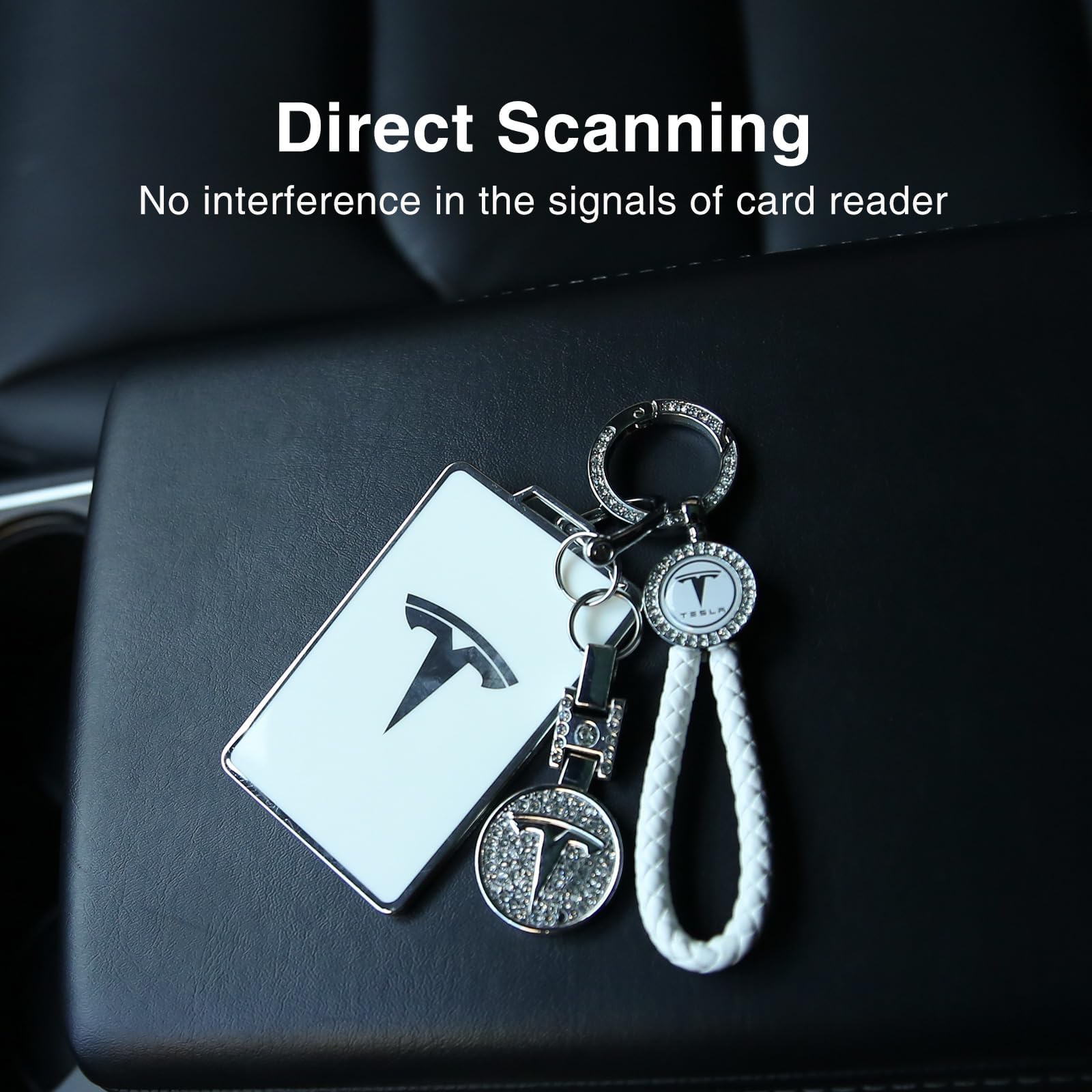 Tesheer for Tesla Key Card Holder Bling Key Chain Card Key Holder for Model S/X/3/Y Cybertruck Keychain (White)
