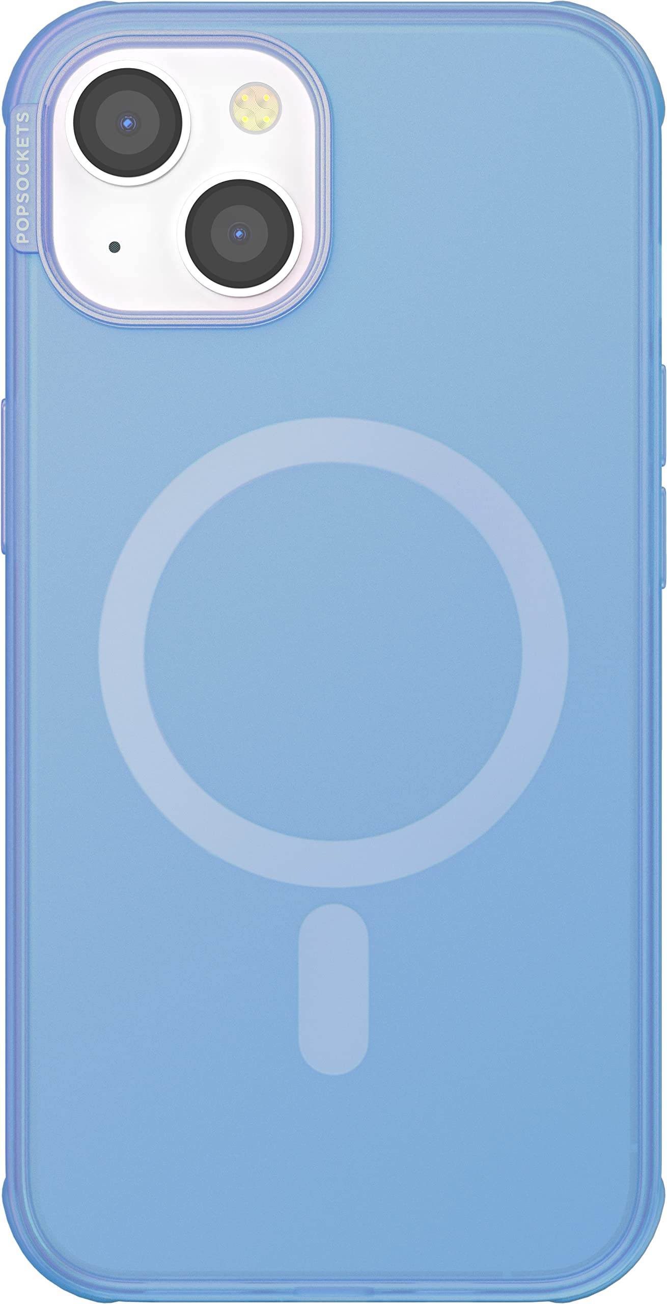 PopSockets iPhone 14 Plus Case with Phone Grip and Slide Compatible with MagSafe, Wireless Charging Compatible - Blue Translucent