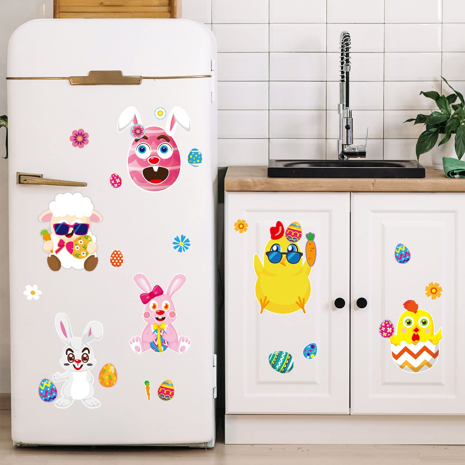 GonLei 24pcs Easter Stickers for Kid, Make-a-face Easter Stickers for Child Easter Egg Farm Animal Rabbit Chicks Sheeps DIY Sticker for Crafts Family Schools Classroom Activities Party Favor Supplies