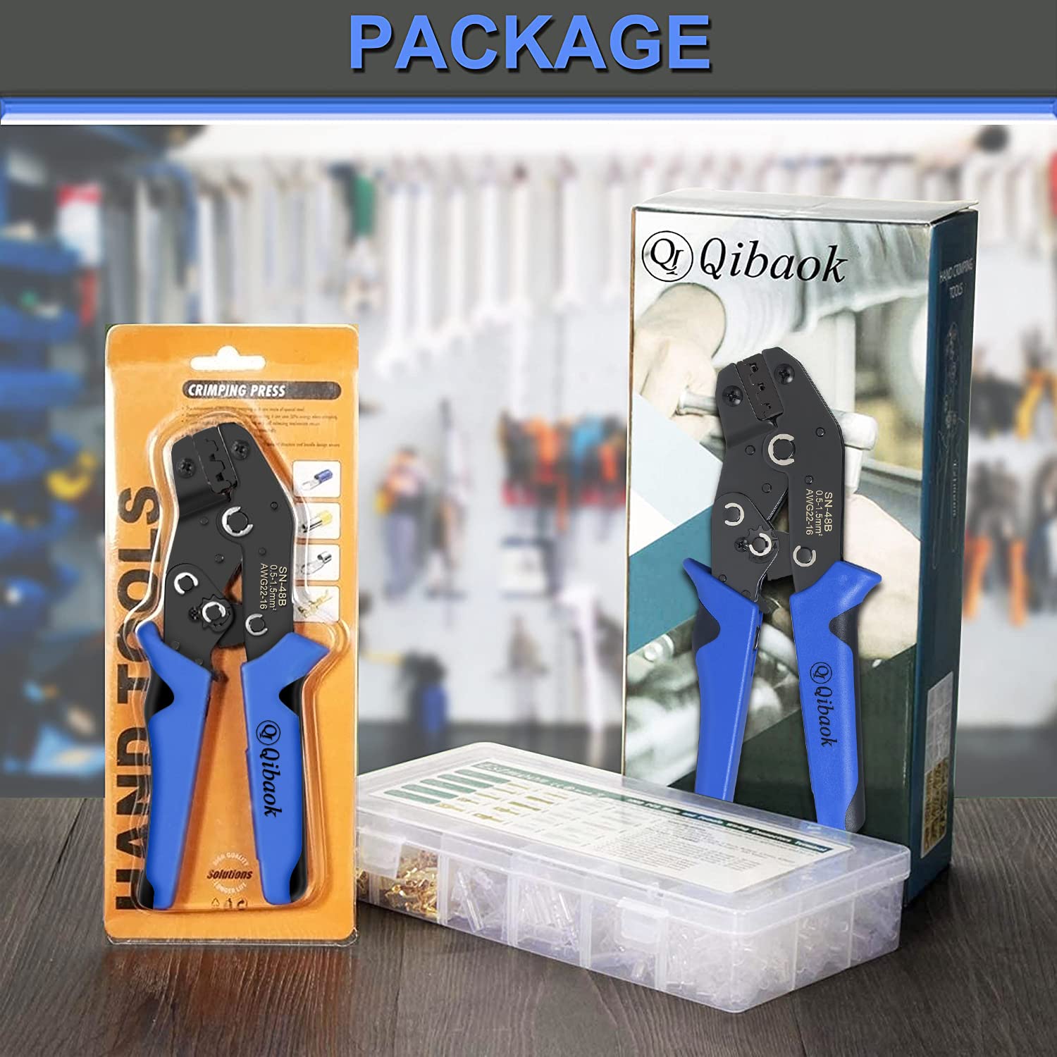Wire Terminal Crimping Tool Kit, Qibaok Ratcheting Wire Crimper AWG 22-16(0.5-1.5mm²) with 500PCS Female Male Spade Connectors & Bullet Connectors Terminals