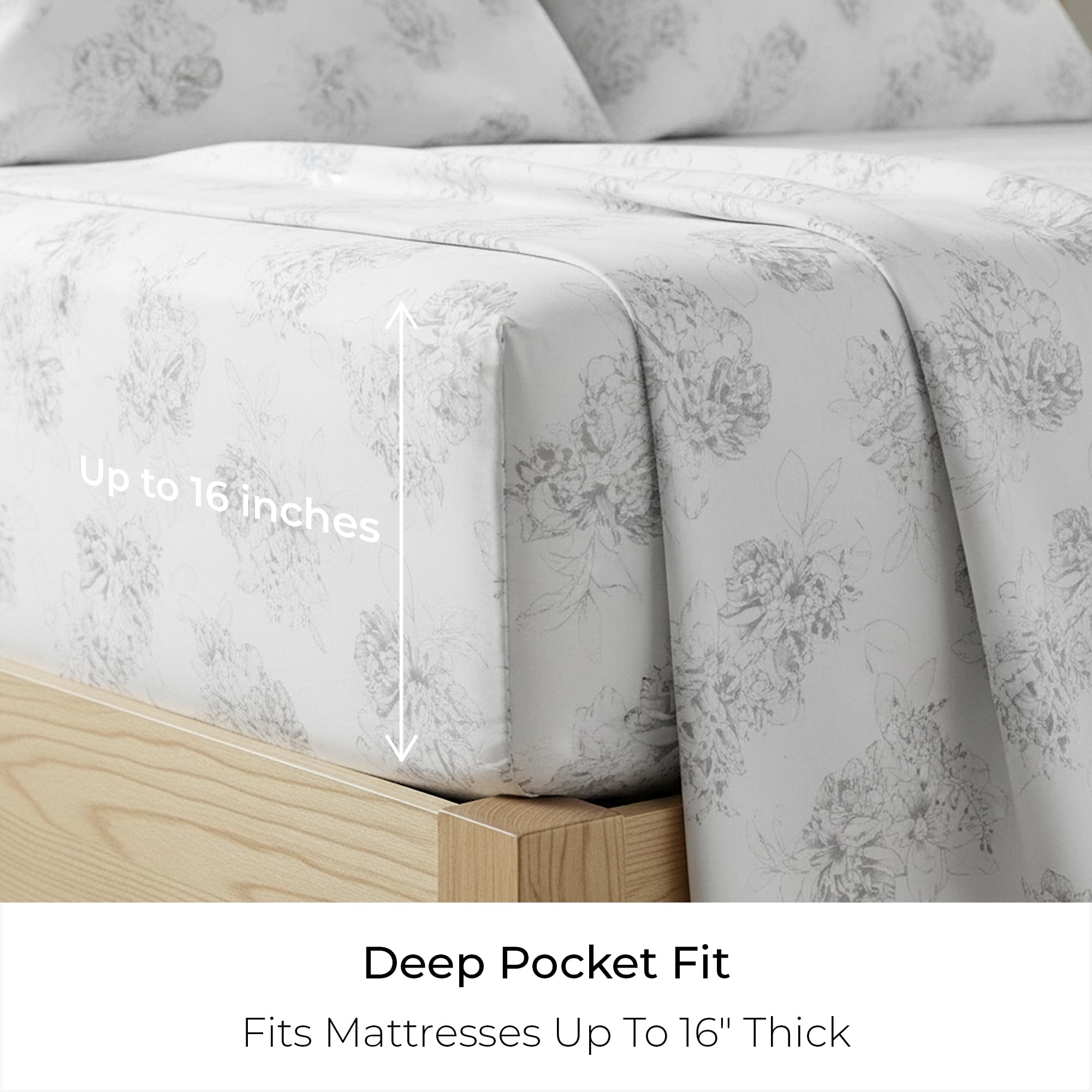 Mellanni Flannel Bed Sheet Set - 4 Piece Luxury 100% Heavyweight 180GSM Cotton - Cozy, Soft & Breathable - Deep Pockets with All-Around Elastic - Warm & Comfortable (Queen, Floral Feathers)
