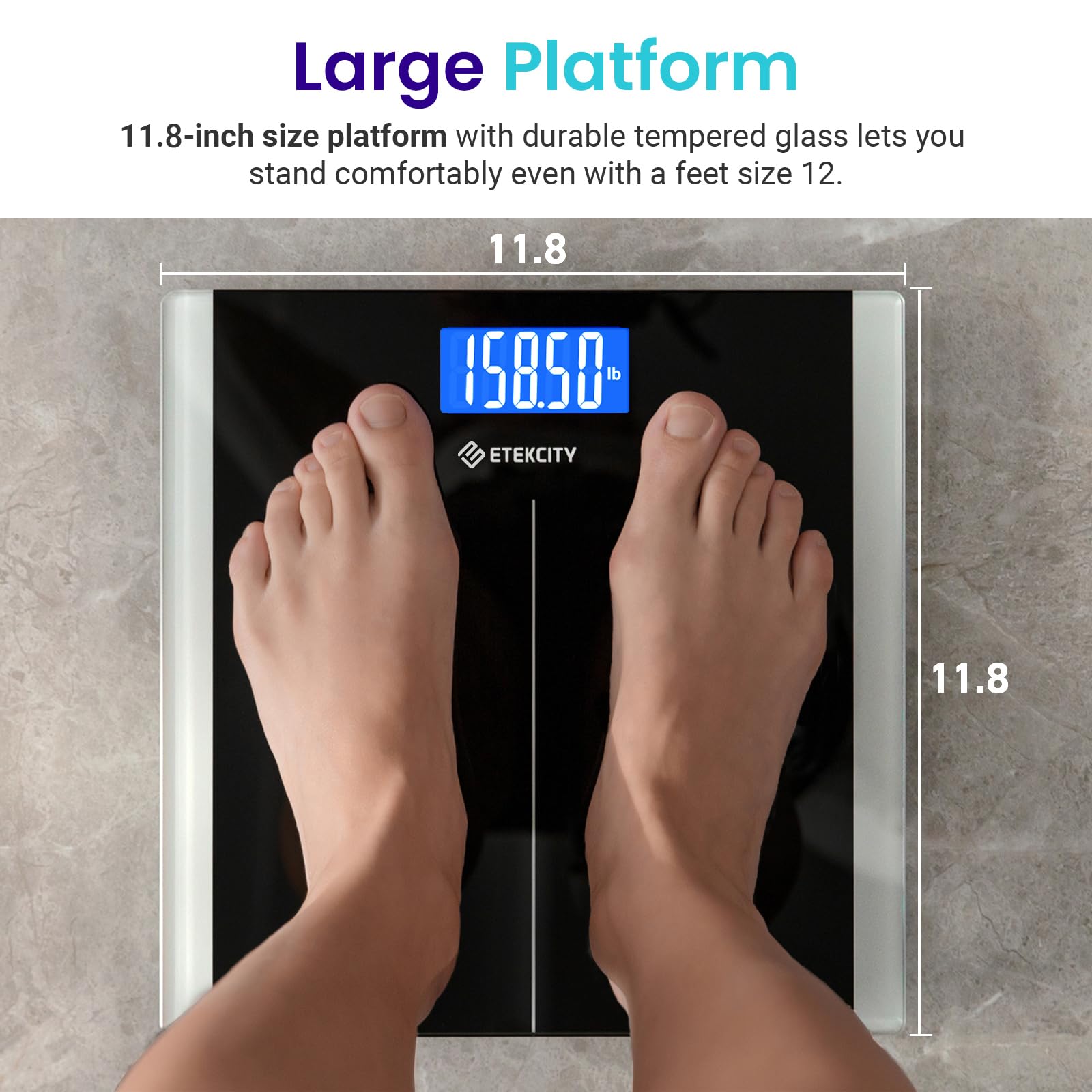 Etekcity Bathroom Scale for Body Weight, Highly Accurate Digital Electronic Weighing Machine for People, LCD Display, Large Size, 6mm Tempered Glass for Safe Home Use, Batteries Included, 400 lbs