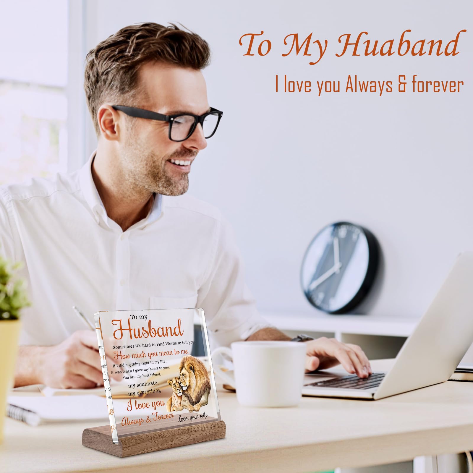 Gifts for Husband from Wife Lion Themed Loving Acrylic Plaque Gifts - Romantic Birthday Gifts for Husband Home Office Desk Decorations, Christmas, Wedding Anniversary, Valentine's Day and Father's Day