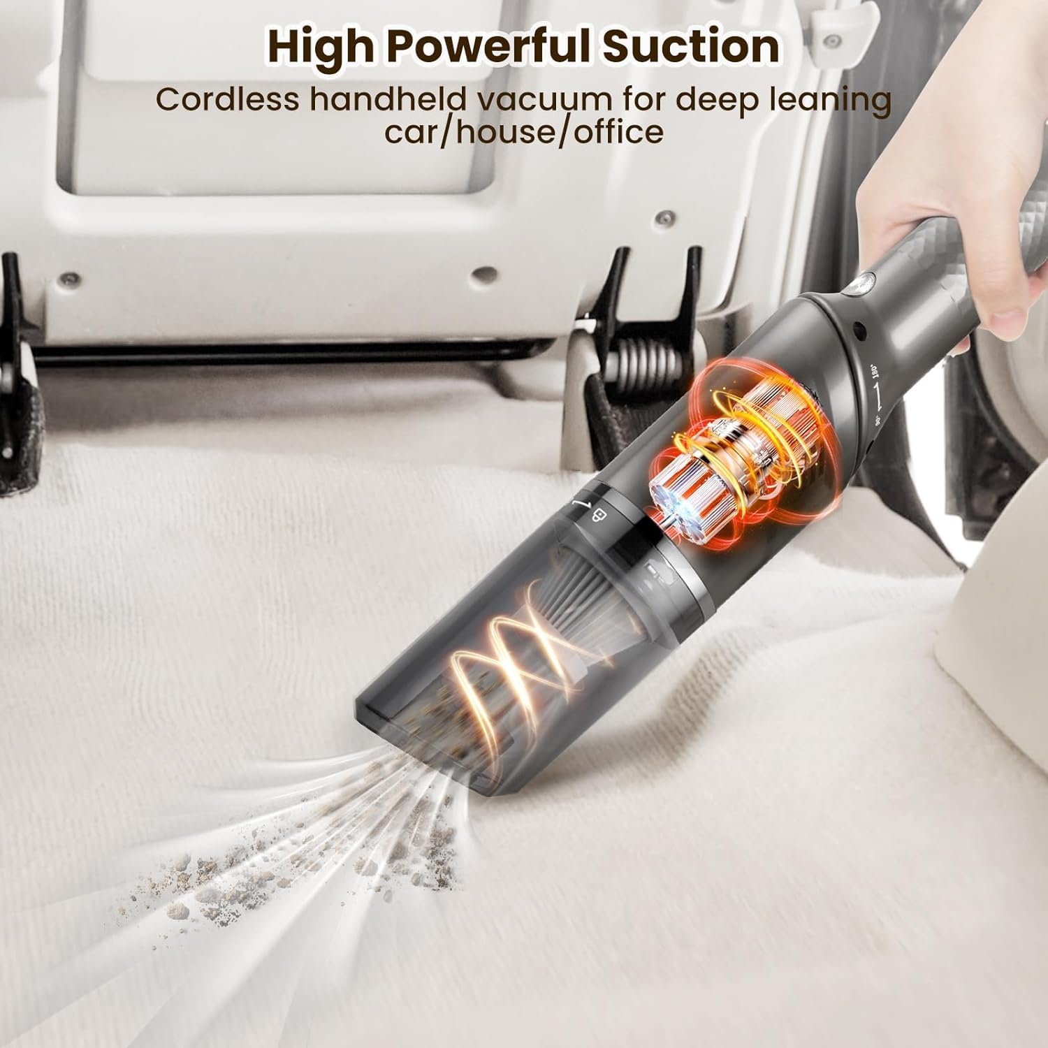 MZGO 90° Rotatable Handle Rechargeable Hand Vacuum Cordless Dry Wireless Portable Handheld Car Vacuum for Home/Car/Office