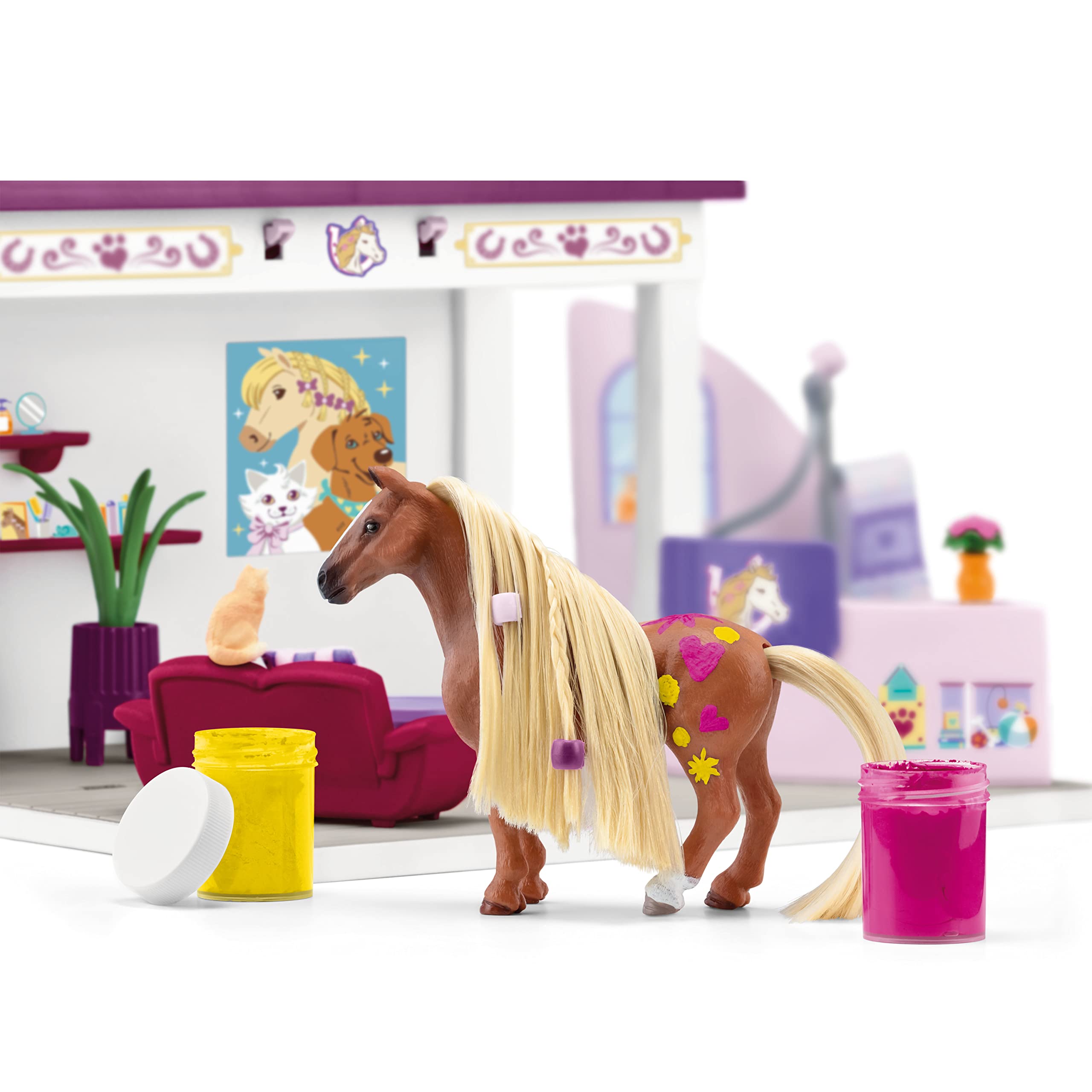 Schleich Horse Club Sofia's Beauties Pet Salon 66-Piece Playset - Includes Horse Figurine, Caretaker, Puppy Friends, and Animal Salon Plus Accessories for Boys and Girls, Gift for Kids Age 4+