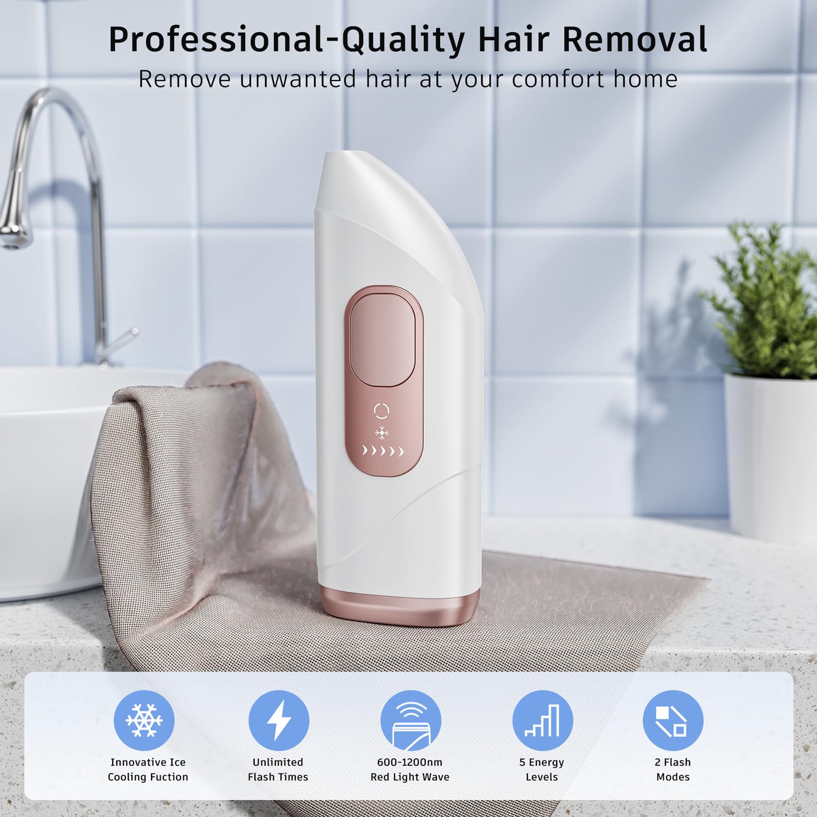 Laser Hair Removal,Laser Hair Removal for Women, 999999 Flashes,Hair Removal Device,ipl laser hair removal for Facial Legs Arms Whole Body Use (White-Rose Gold)
