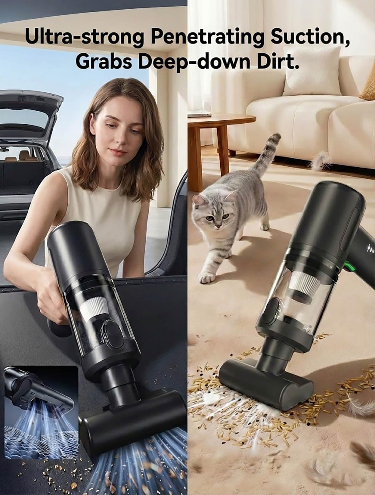 BULLCAR Handheld Car Vacuum Cleaner, 20000Pa Ultra-Strong Suction & Air Duster 2-in-1, Cordless Brushless Motor Portable Vacuum, 100W High Power Mini Vacuum for Car Interior, Home, Office, Pet Hair