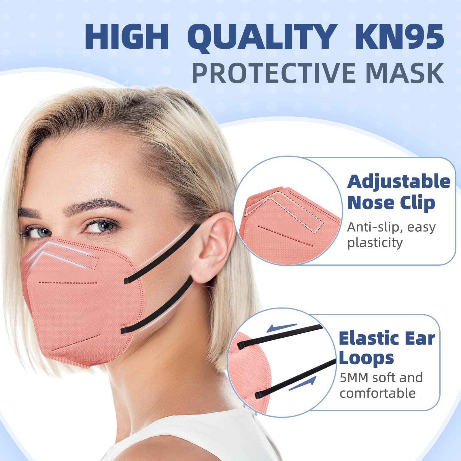 KN95 Face Masks for Adults, 50 Pack 10 Colors Disposable KN95 Masks, 5 Layer Breathable Individually Wrapped Face Masks with Designs, Filter Efficiency 95%