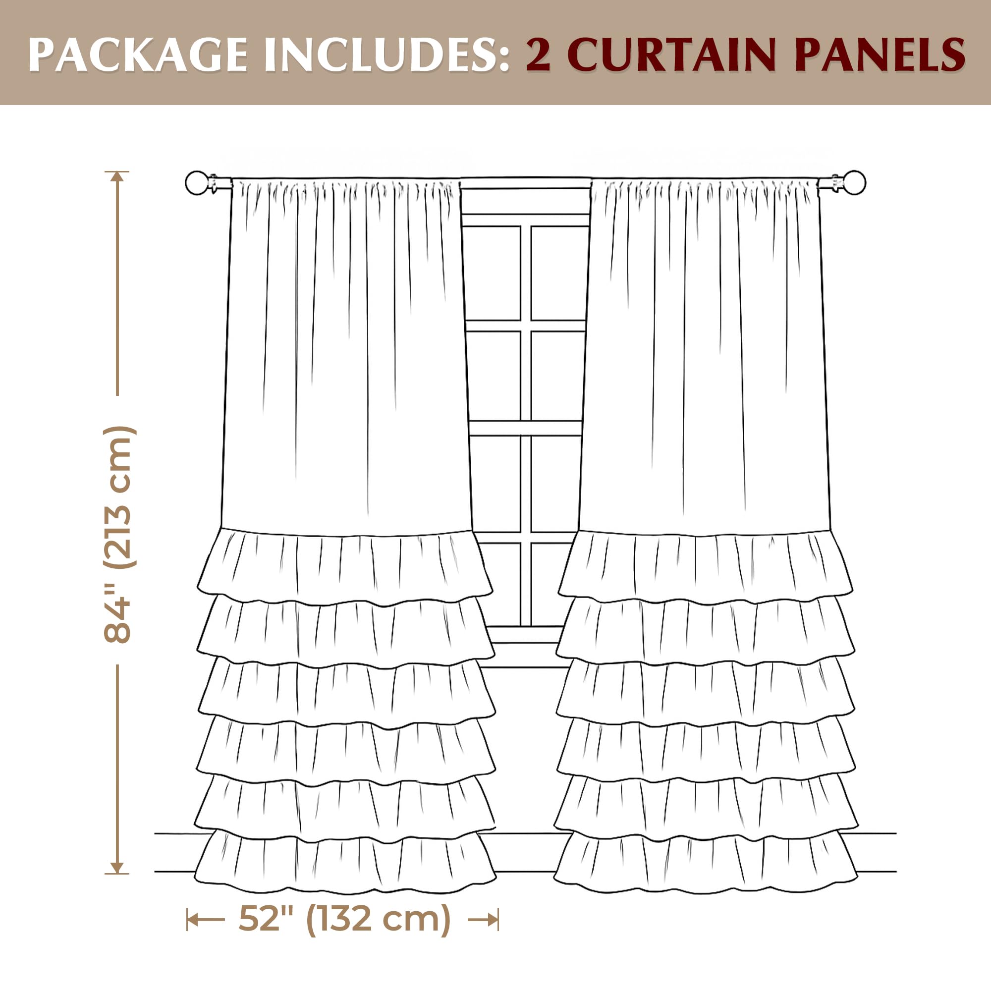 Seasonwood Farmhouse Curtains for Living Room 84 inch Curtains 2 Panels Ruffle Boho Curtain with Button Rustic Rod Pocket Drapes for Room Decor, Beige