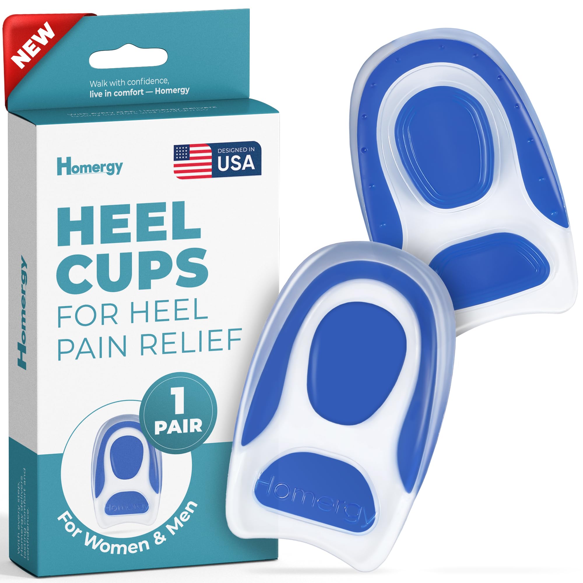 Next Generation Gel Silicone Non-Slip Heel Cups for Foot Pain Relief – 2 Pack Orthotic Inserts for Plantar Fasciitis/Achilles Tendonitis – Durable, Washable, for Men/Women