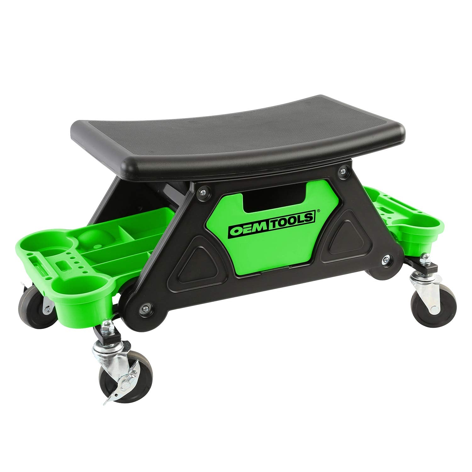 OEMTOOLS 24986 Heavy-Duty Rolling Workbench and Creeper Seat, Mechanics Stool with Wheels, Creepers, Shop Stools with Wheels, Automotive, Green and Black 300 LB Capacity