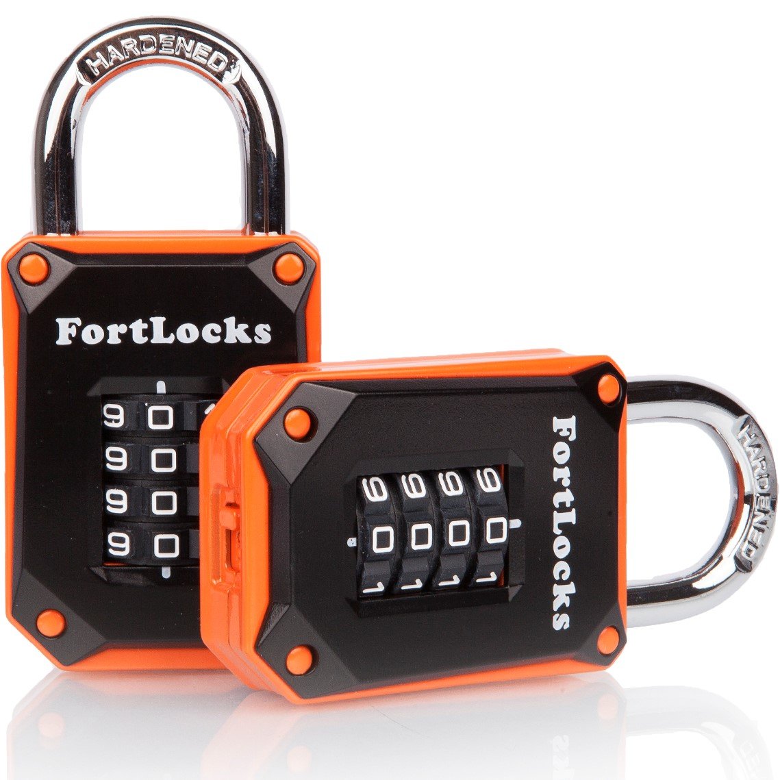 FortLocks 2 Pack Orange 4-Digit Combination Lock - Heavy Duty, Waterproof, Resettable
