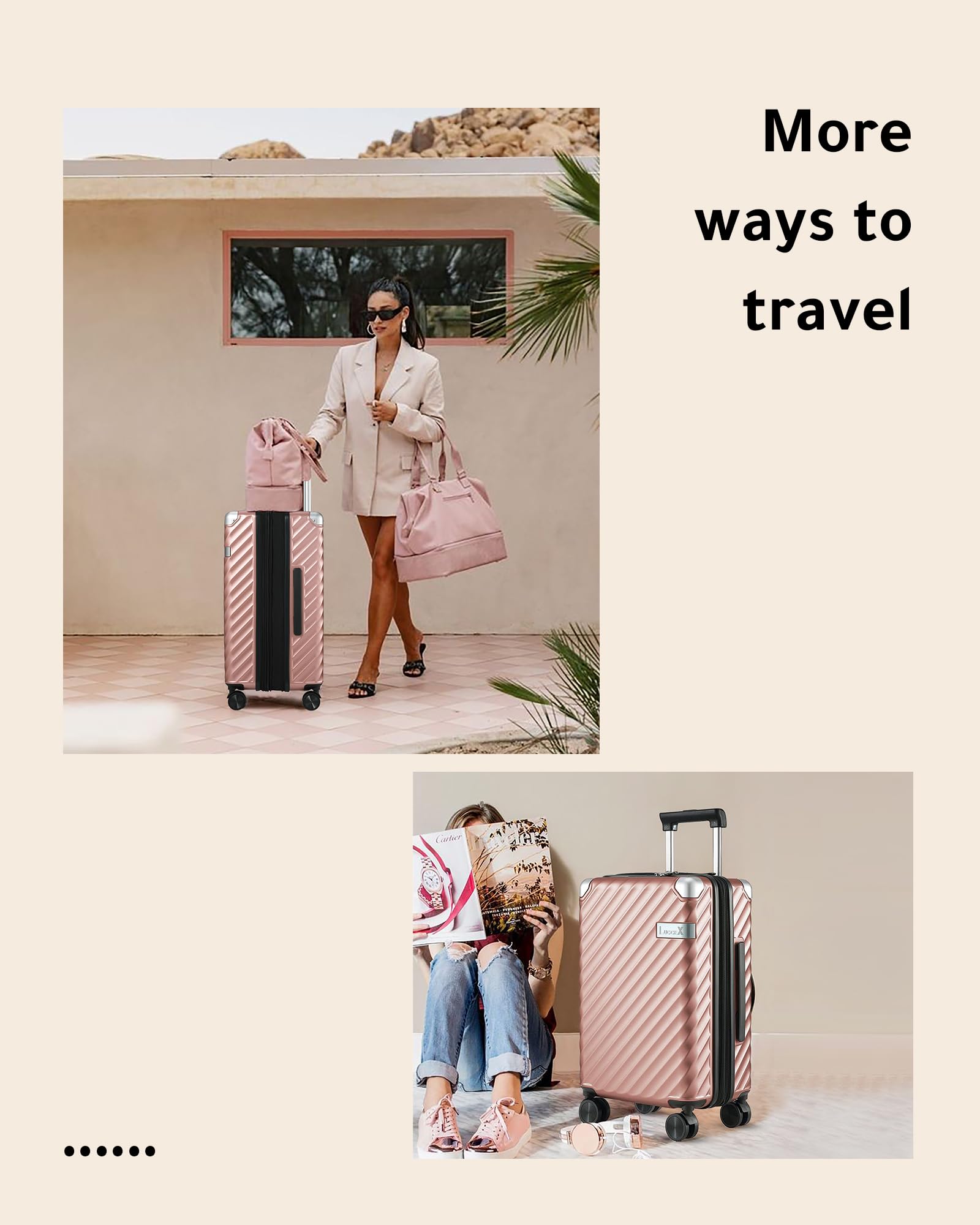 LUGGEX Carry On Luggage 22x14x9 Airline Approved - 100% Polycarbonate Expandable Hard Shell Suitcase with Spinner Wheels (Rose Gold, 20 Inch)