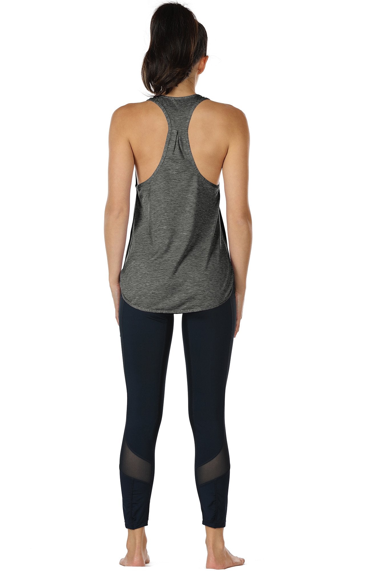 icyzone Workout Tank Tops for Women - Athletic Yoga Tops, Racerback Running Tank Top Loose Fit (S, Charcoal/Army)