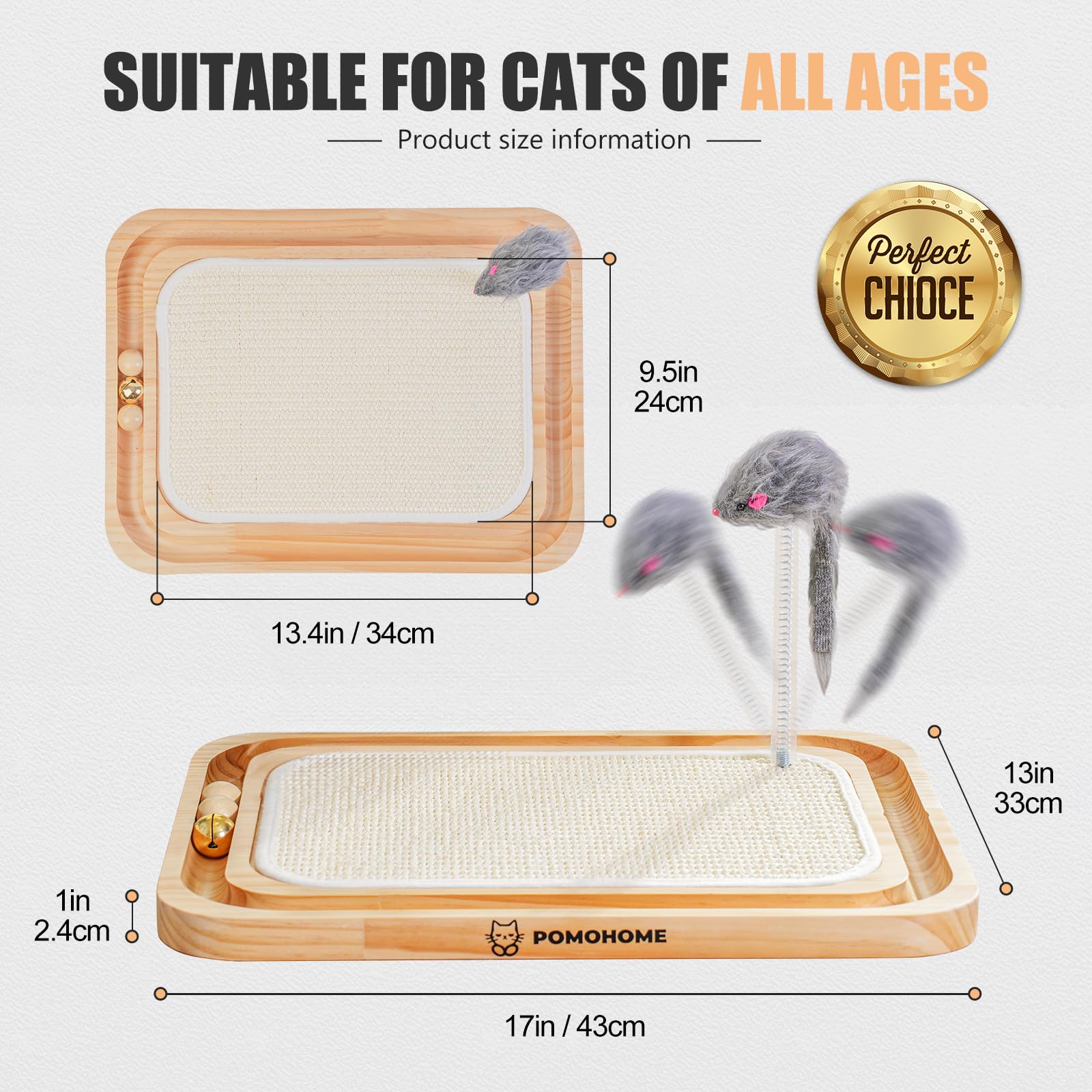 Cat Scratcher & Toys - Sisal Scratching Board with Track Ball Bells for Indoor Cats