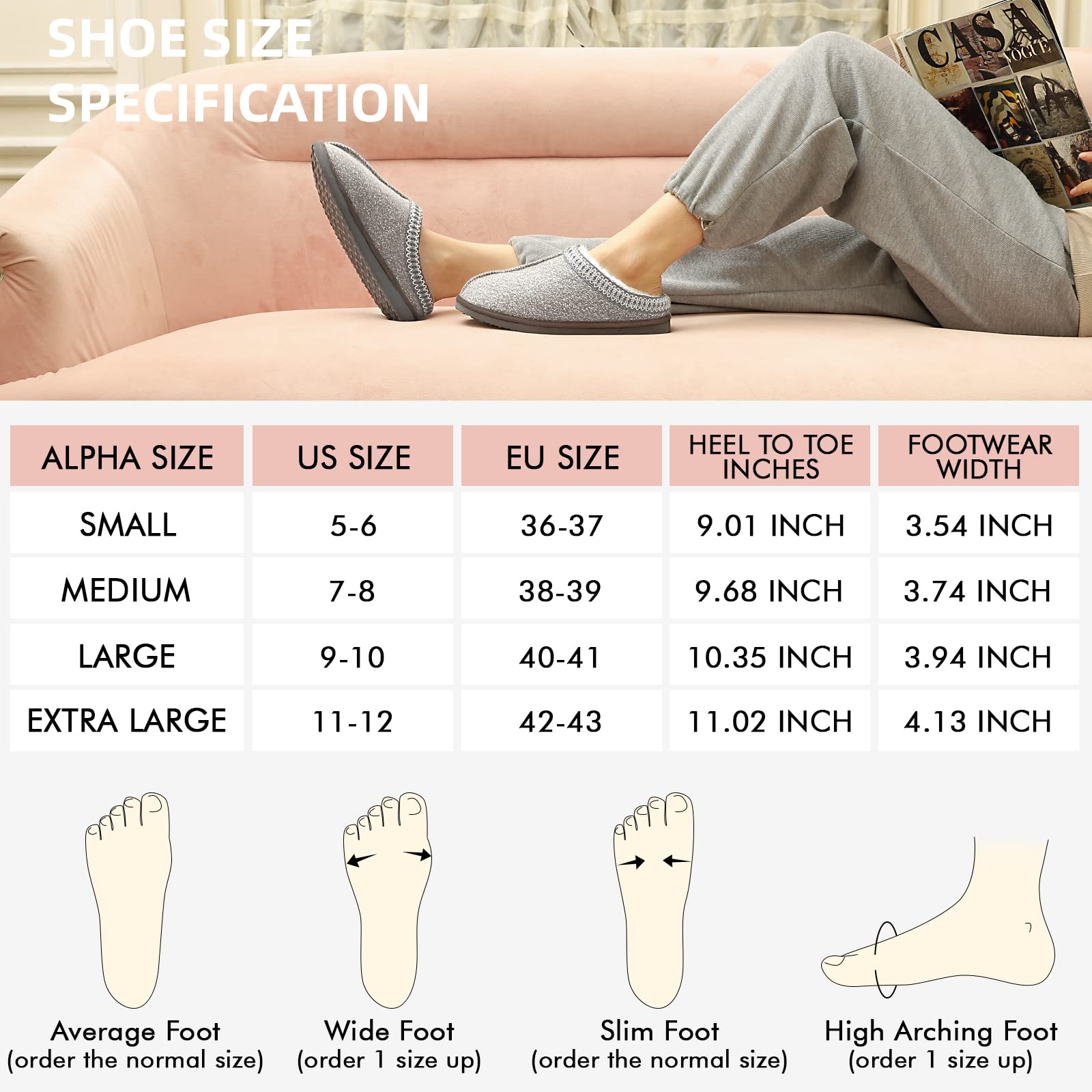 Womens Tasman Slippers House Slippers Bedroom Shoes Indoor Outdoor with Fuzzy Cozy Fluffy Lining Hard Sole Memory Foam Slip on (Light Grey, 7/8)
