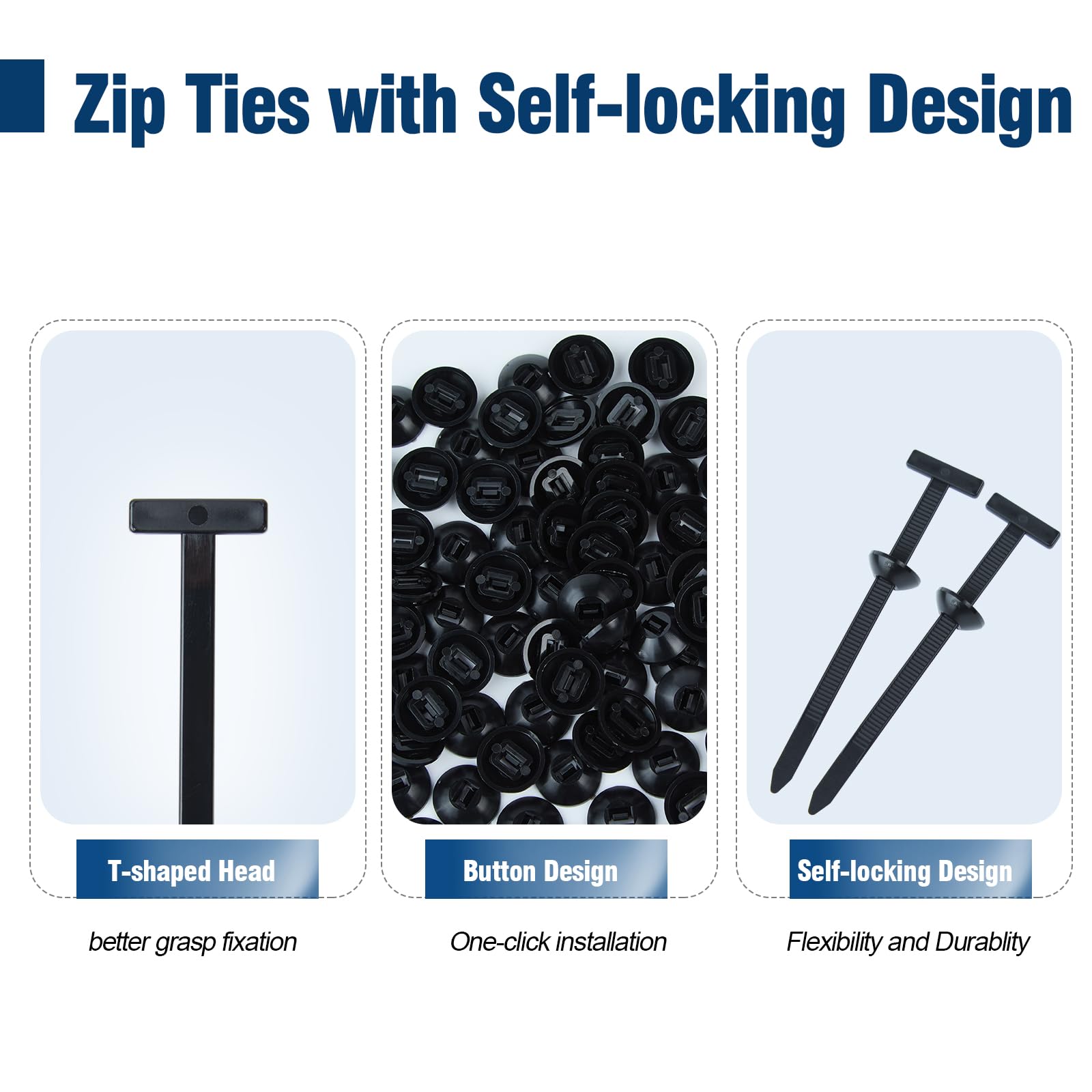Nylon Universal Cable Tie Buckle, Multi-Functional Black Zip Ties with Pin & Button, 200 PCS Snap-Fit Nylon Fastening Clip for Car Repairs,Home,Garden,Workshop