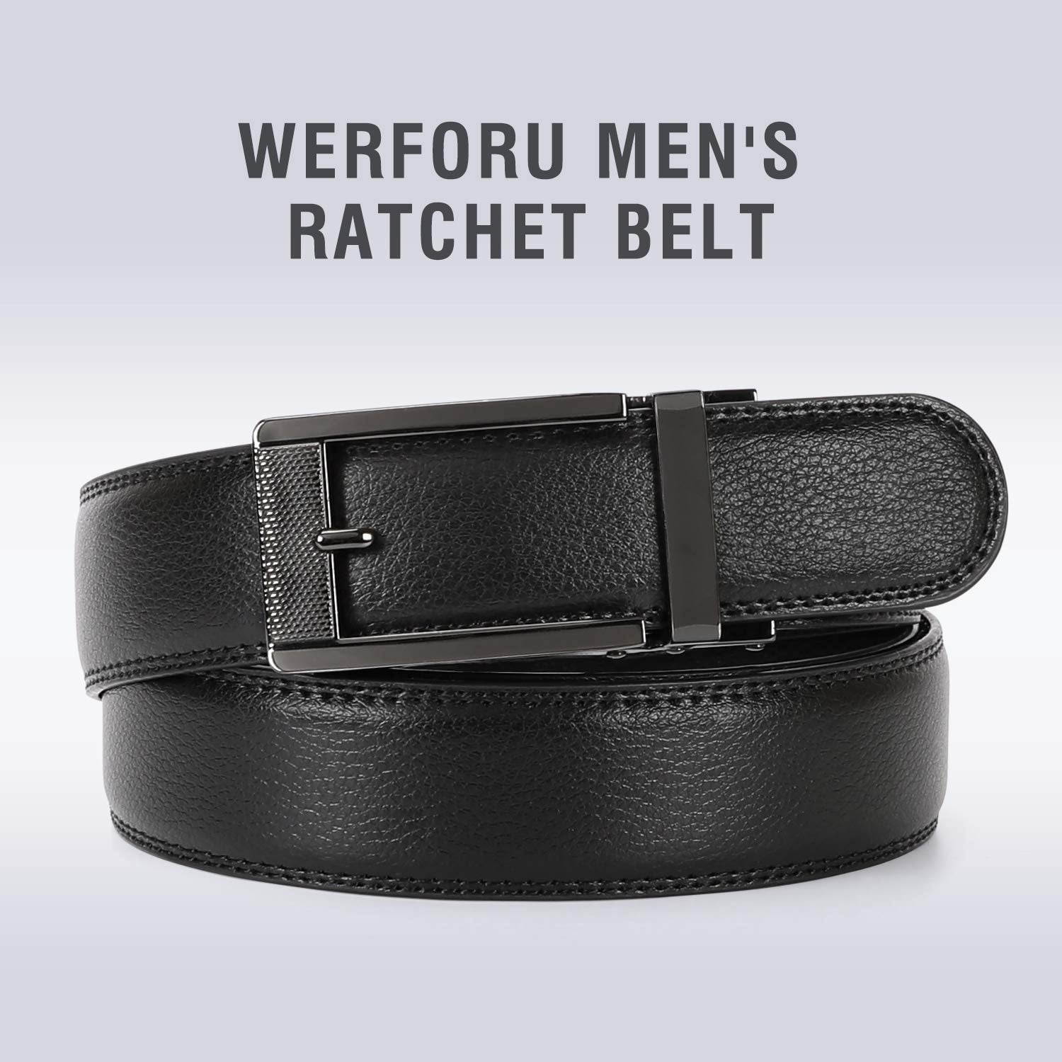 WERFORU Leather Ratchet Dress Belt for Men Perfect Fit Waist Size Up to 50 Inches with Automatic Buckle,03Style 2 -Black,Suit Pant Size 30-44 Inches