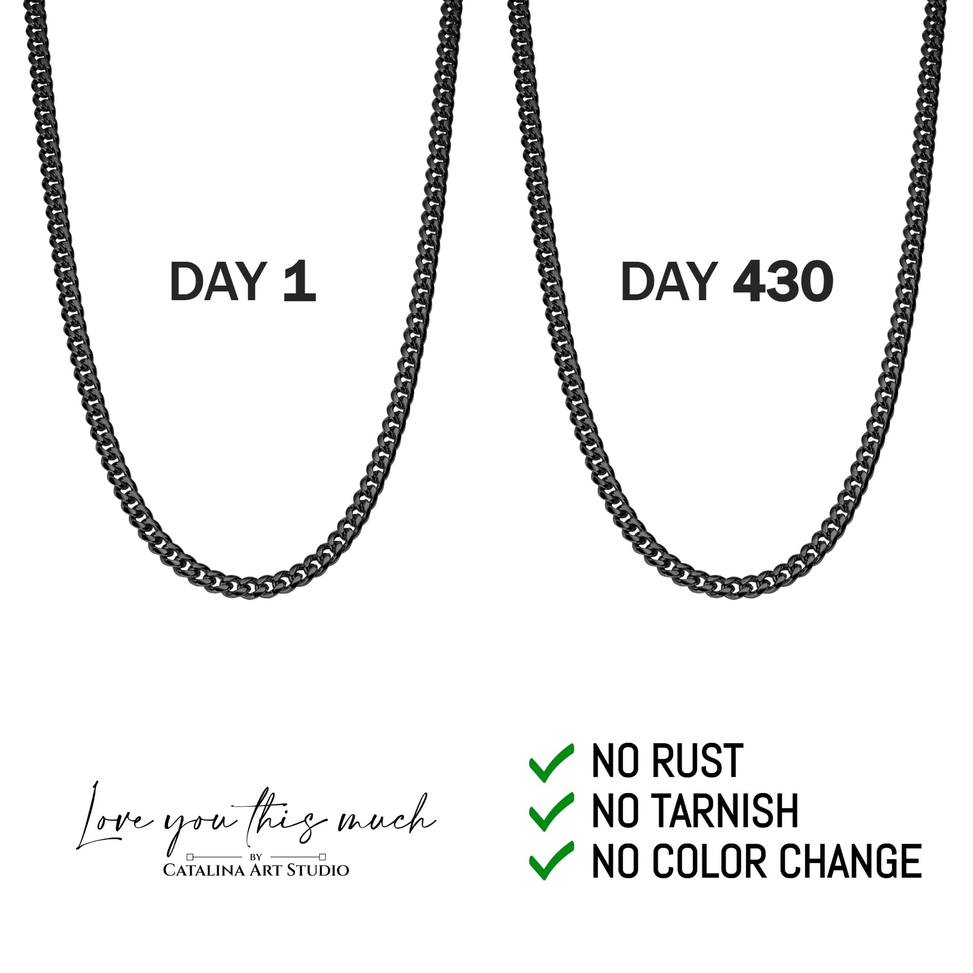 Love You This Much Promise Cuban Chain Necklace for Him, 7mm Thick, Sentimental Gift for Him, BF Gift for Birthday, Gift Ideas for Boyfriend (Titan Black Finish)