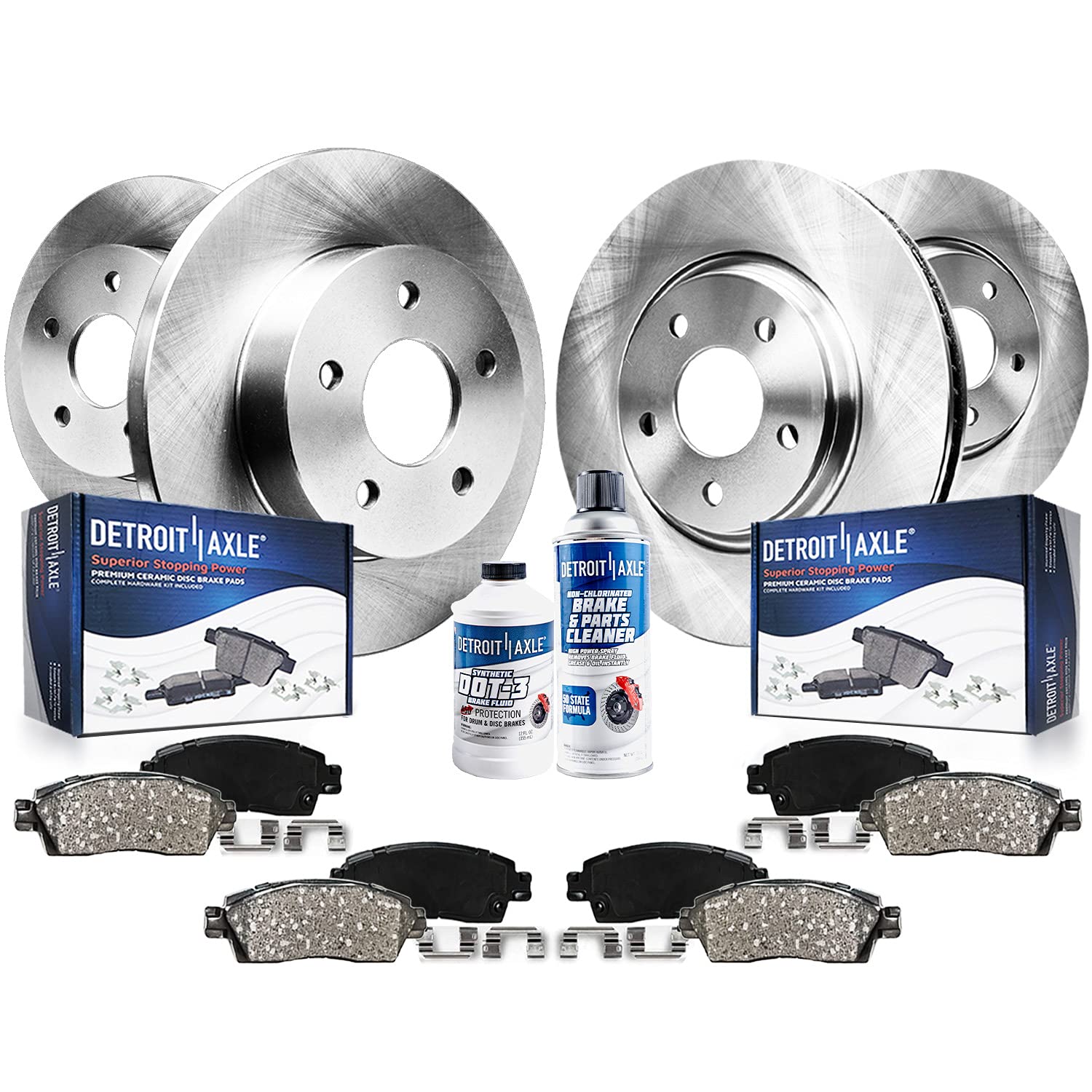 Detroit Axle - Brake Kit for Chevrolet Malibu HHR Pontiac G6 G5 Saturn Aura Disc Brake Rotors Ceramic Brakes Pads with Hardware Replacement : 11.65" inch Front and 10.63" inch Rear Rotor