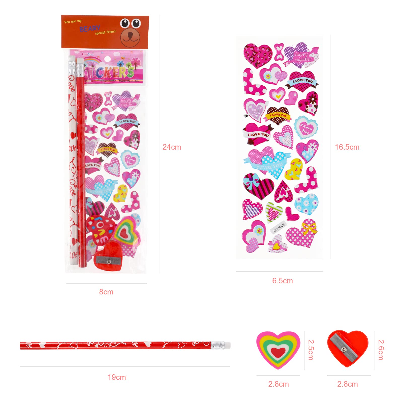 BILLMOSS Valentines Day Gifts for Kids - 28 Packs Assorted Valentines Stationery Set with Valentines Cards for Kids School Gift Exchange Classroom School Gift Exchange Prize Rewards Party Favors