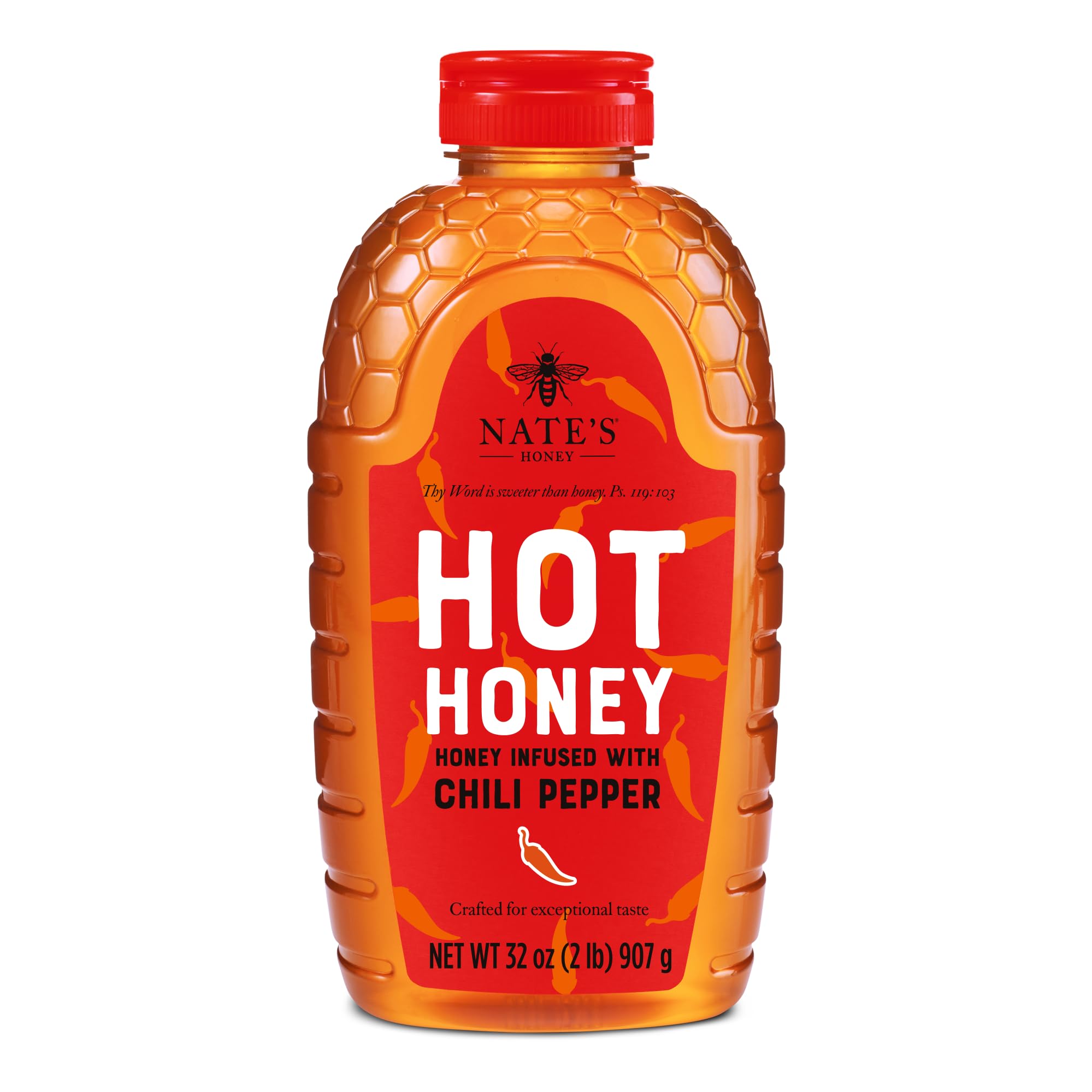 Nate's Hot Honey - 100% Pure Honey Infused with Habanero Chili Pepper Flakes, Award-winning Taste - 32 oz Squeeze Bottle