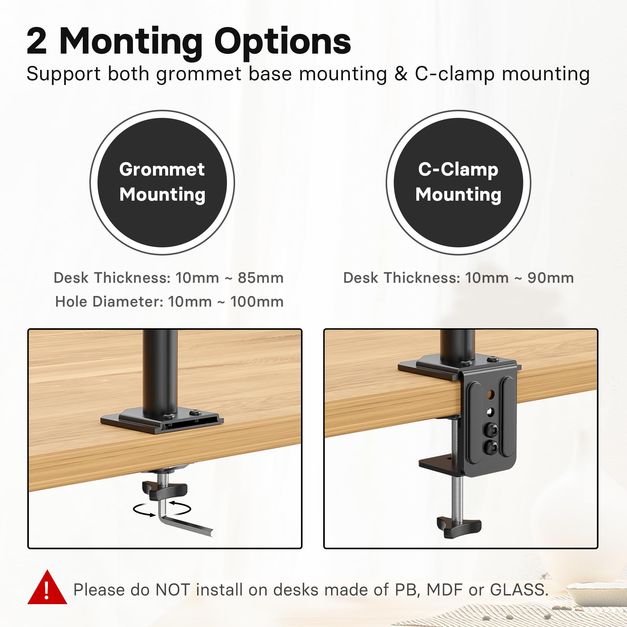 Redbat Monitor and Laptop Stand for 13-32 inch LCD LED Screens, Adjustable Monitor Mount with Laptop Tray Up to 16 inch Laptop/Notebook, Laptop Arm with VESA 75/100mm, 2 Mounting Options