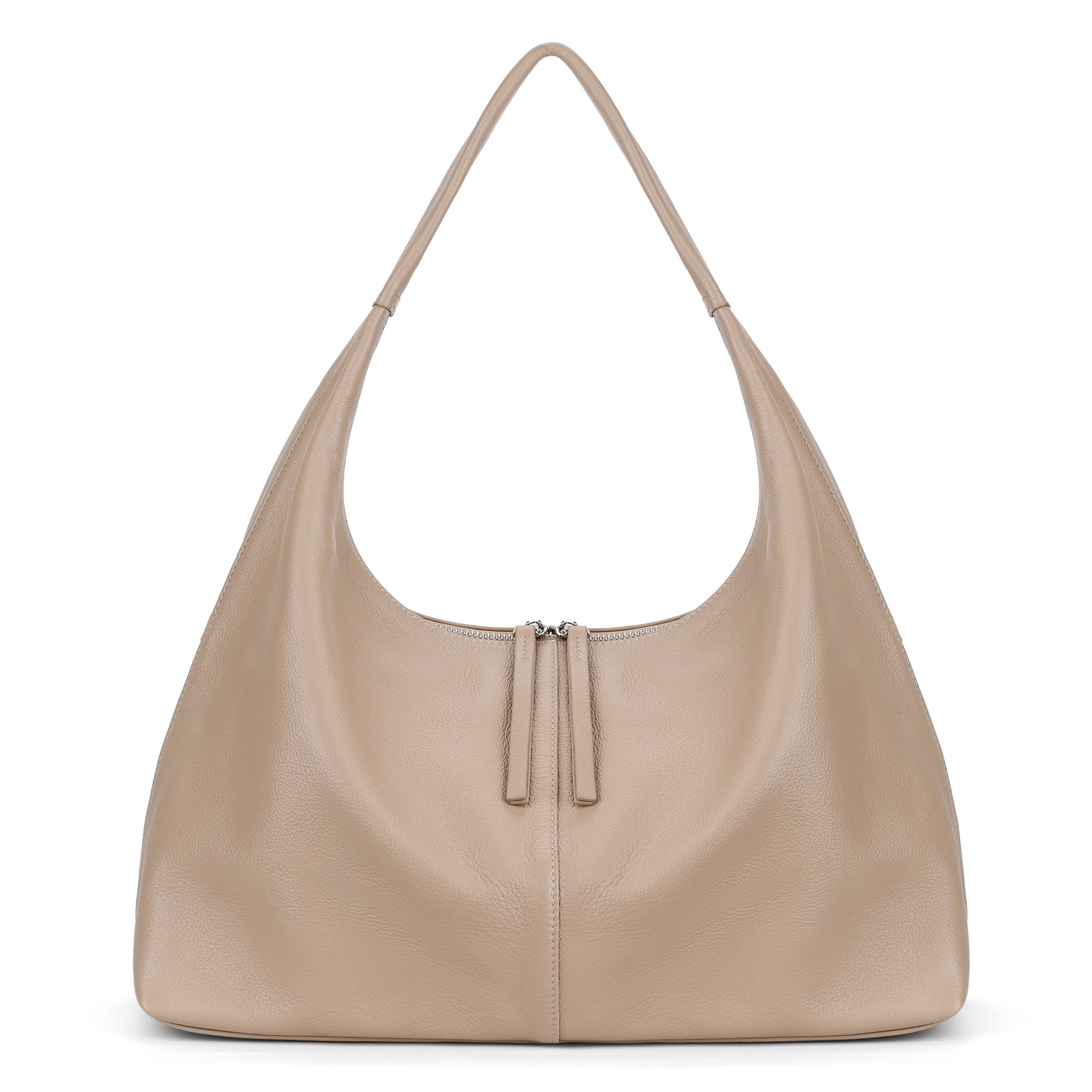 befen Leather Slouchy Hobo Bags for Women, Ultra Soft Full Grain Leather Large Tote Bag,Lightweight Tote Purses Foldable Shoulder Handbag, Oversized Hobo Bags for Women Work Travel, Milk Tea