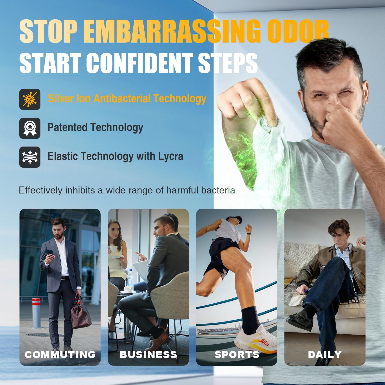 KAVOBO Men's Silver Ion Moisture Wicking Socks - Odor Control Defense Mid-Calf, Breathable Cotton Gift Pack