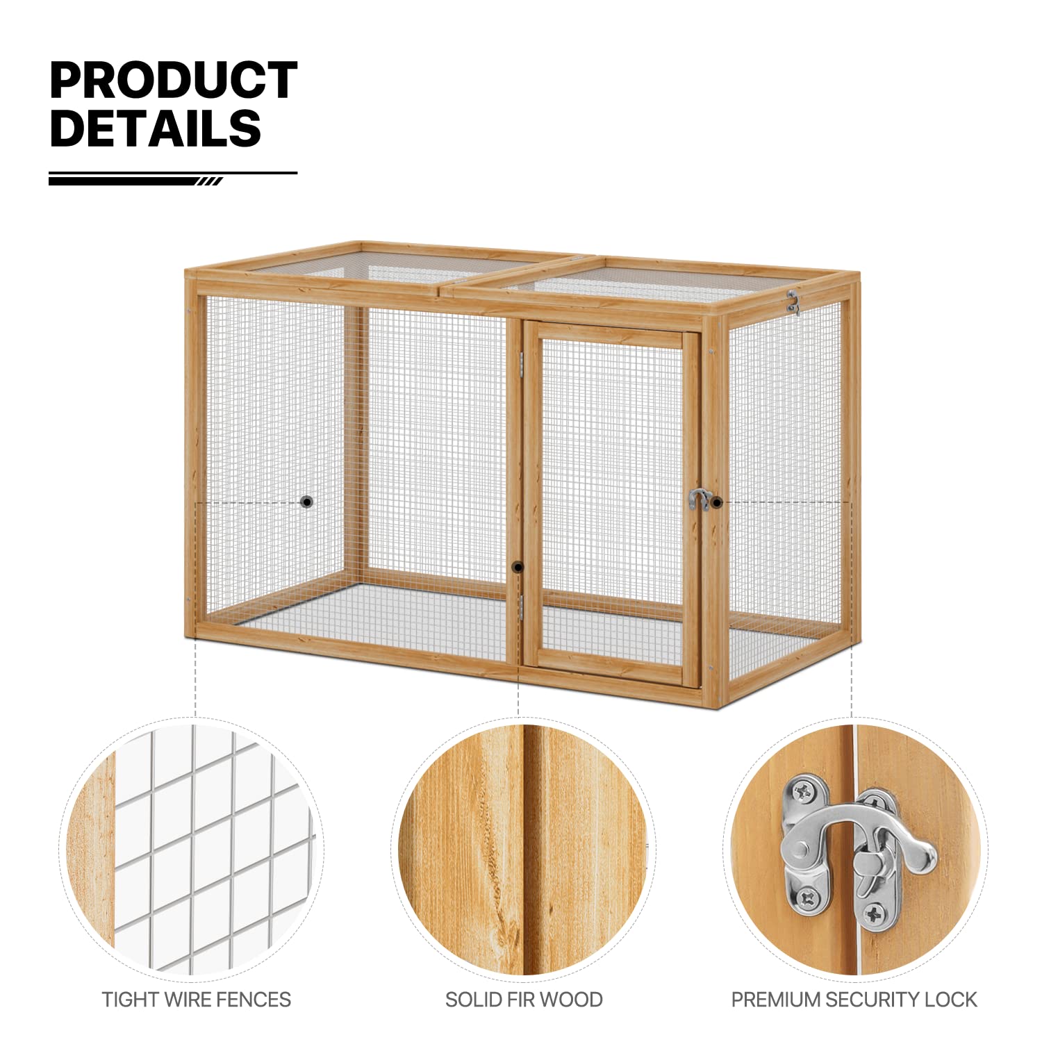 MoNiBloom Chicken Run for Yard Wood Chicken Cage Rabbit Hutch Bunny Pen with Openable Roof and Side Door, Outdoor Lockable Duck Coop Small Animal Habitat Enclosure Hen Coop Add-Ons, 45 x 24 x 28 inch